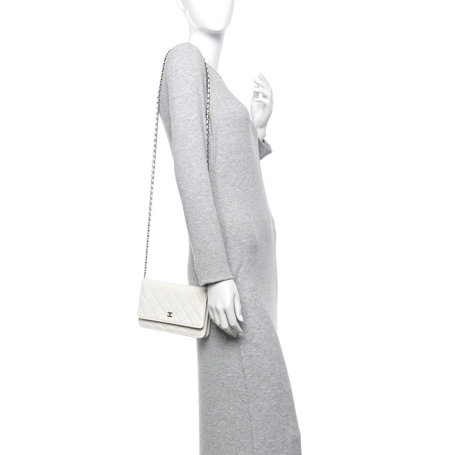 Caviar Quilted Wallet on Chain WOC White