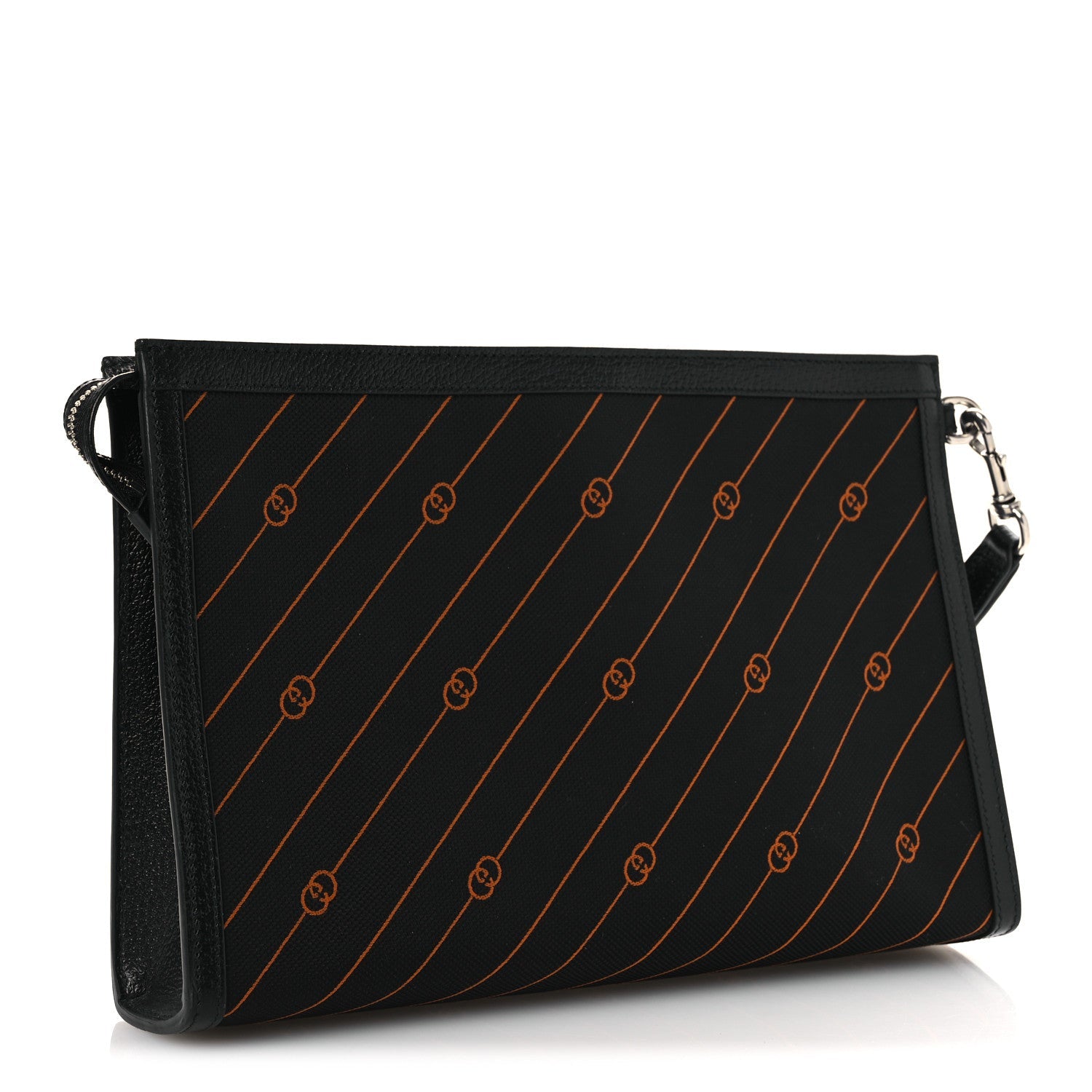 Canvas Diagonal Interlocking G Zip Pouch Black Orange