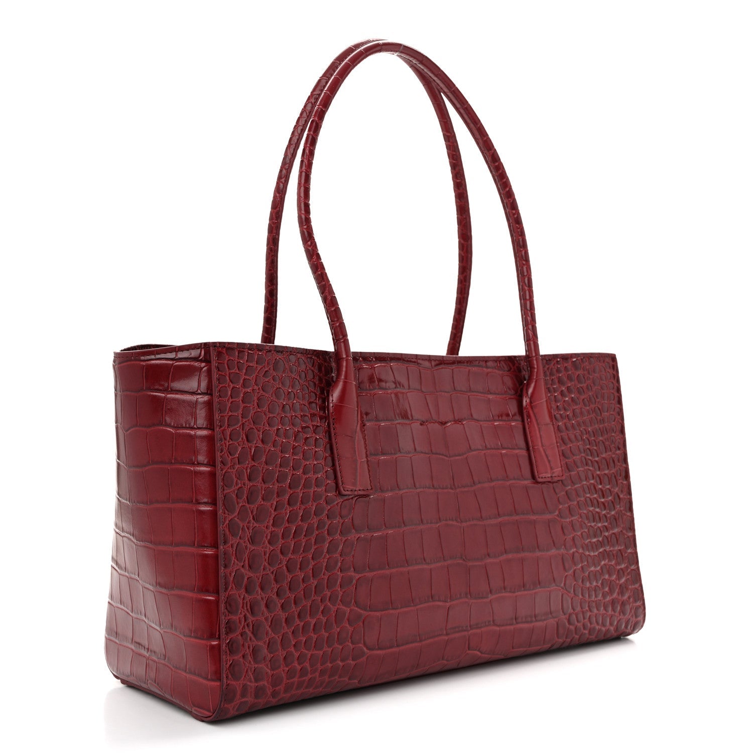 Calfskin Crocodile Embossed Archetype Small Shopper Tote Burgundy