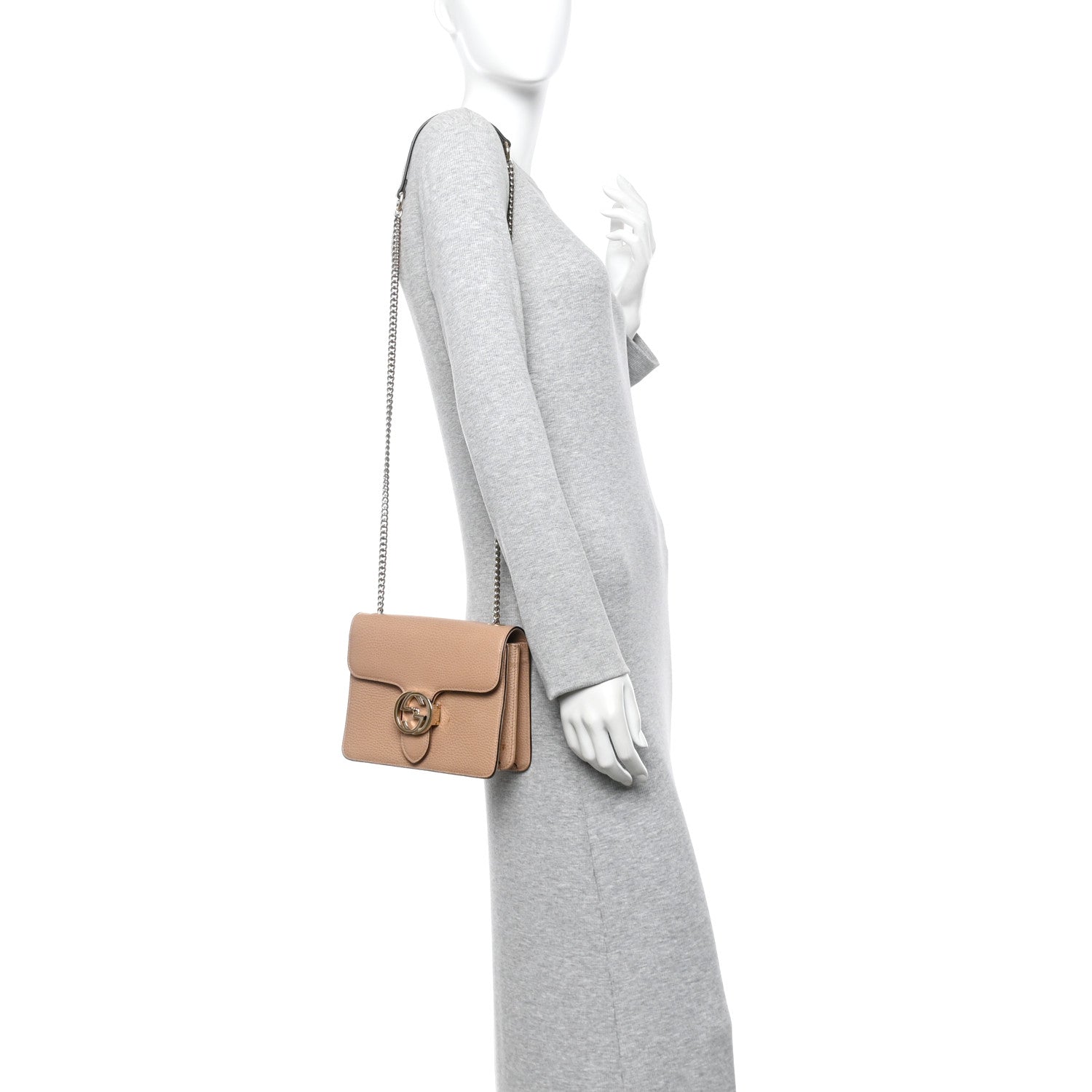 Dollar Calfskin Small Interlocking G Shoulder Bag Camelia