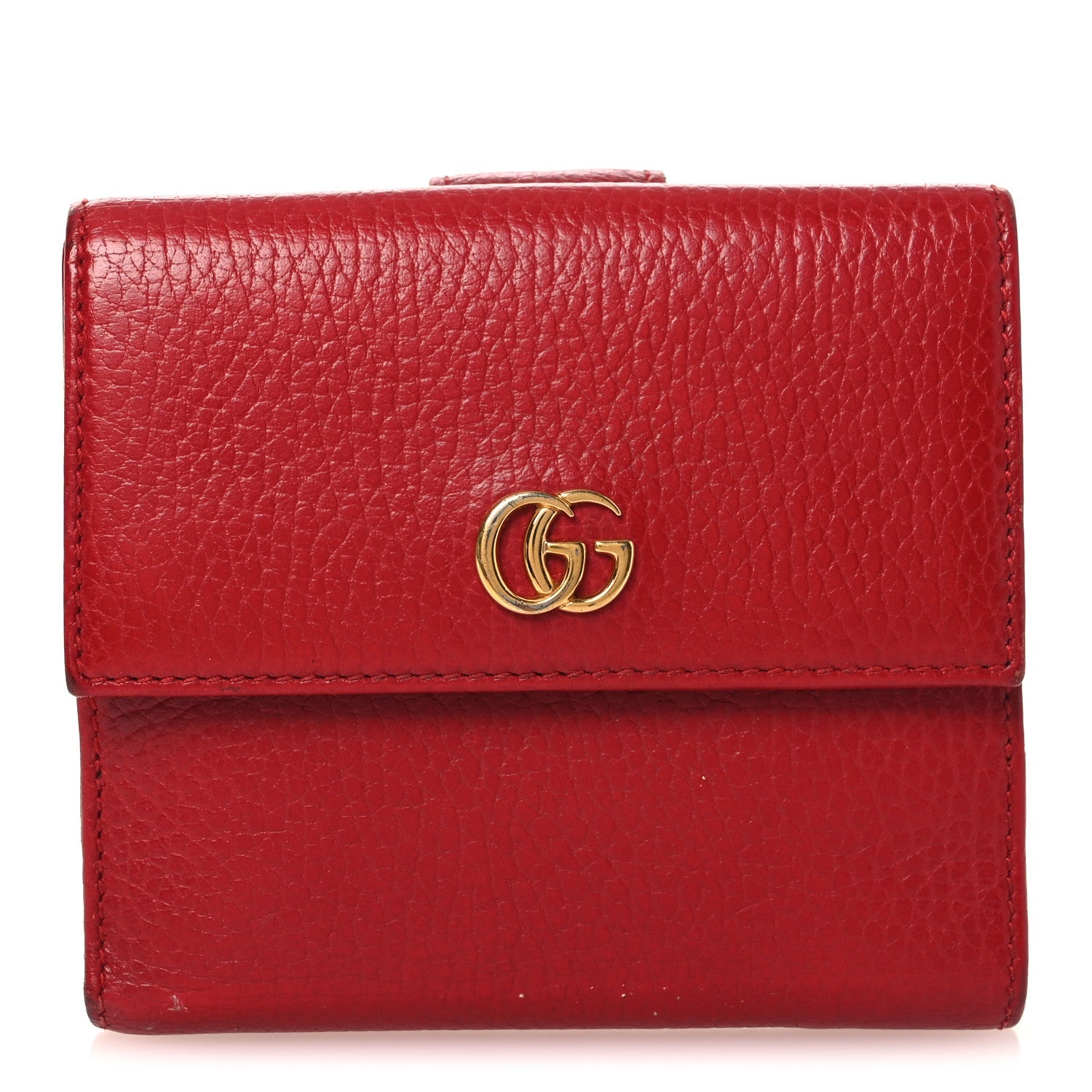 Dollar Calfskin Double G French Flap Wallet Hibiscus Red