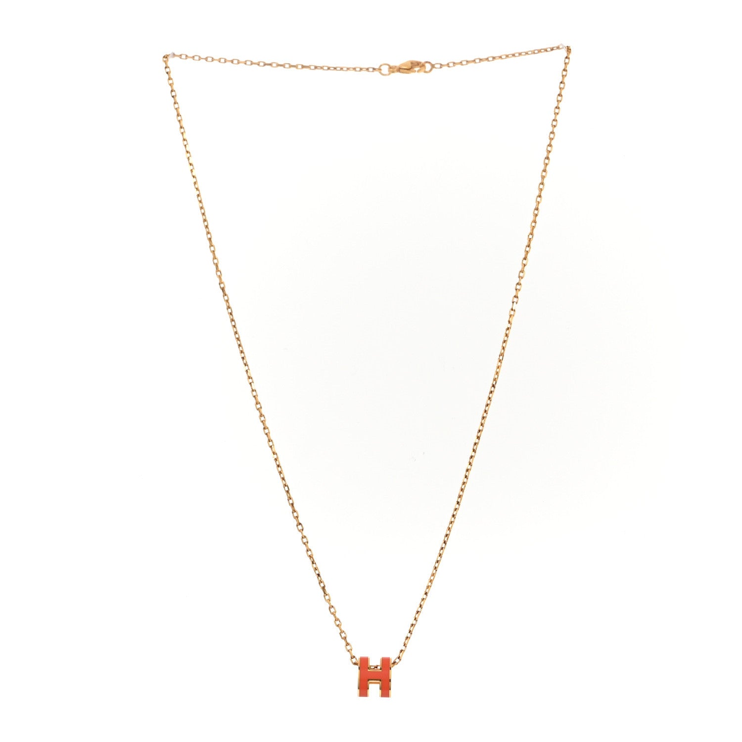 Lacquered Gold Mini Pop H Pendant Necklace Orange