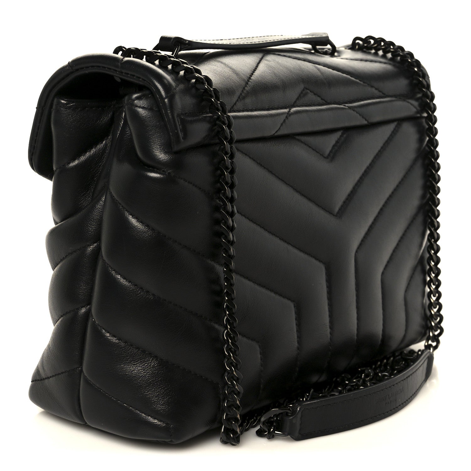 Calfskin Y Quilted Monogram Monochrome Small Loulou Chain Satchel Black