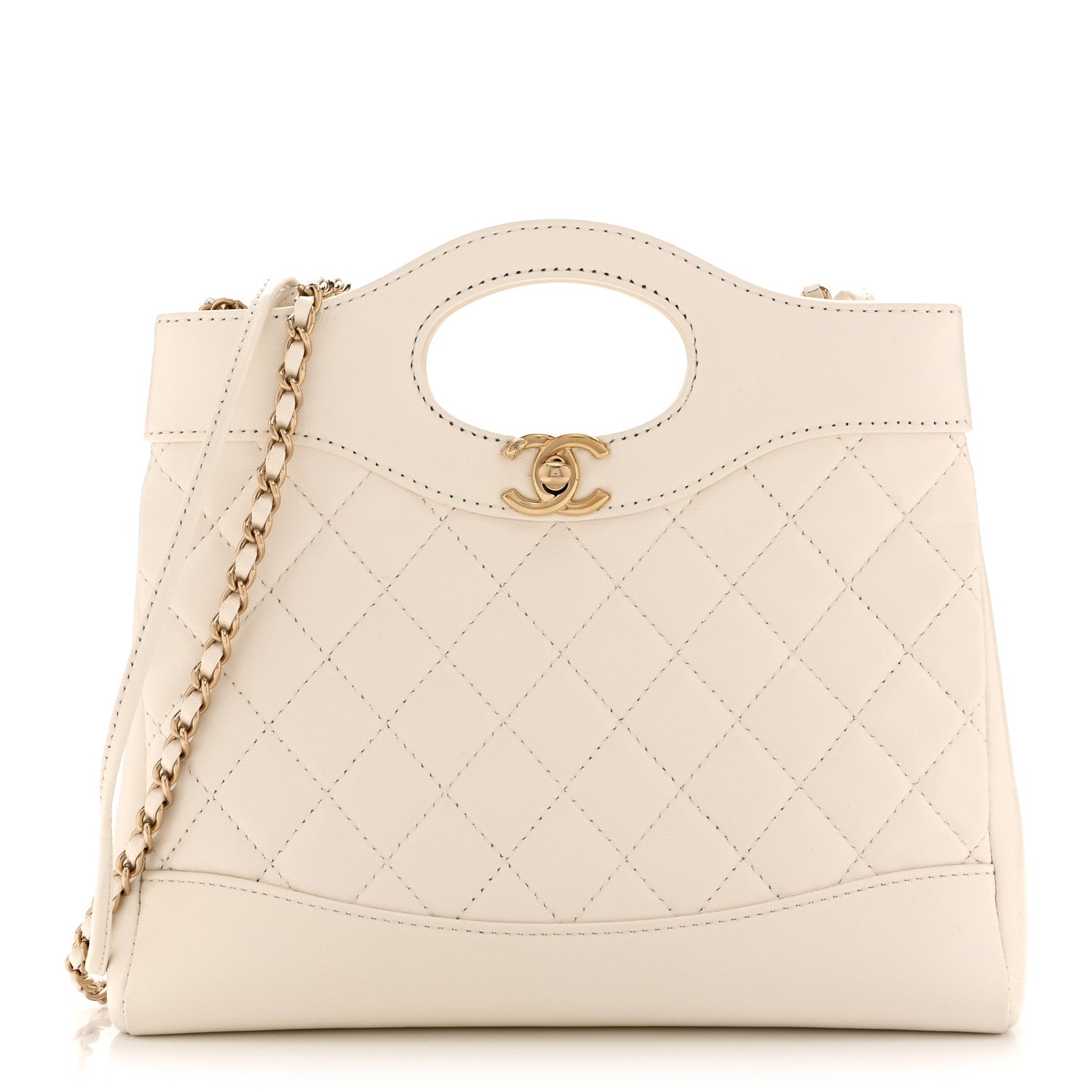 Shiny Lambskin Quilted Mini 31 Shopping Bag White