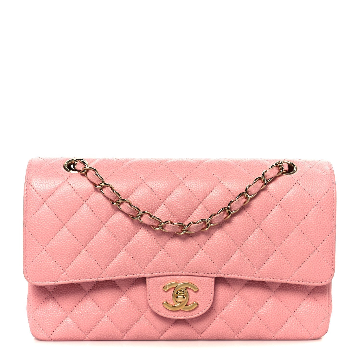 Caviar Quilted Medium Double Flap Pink