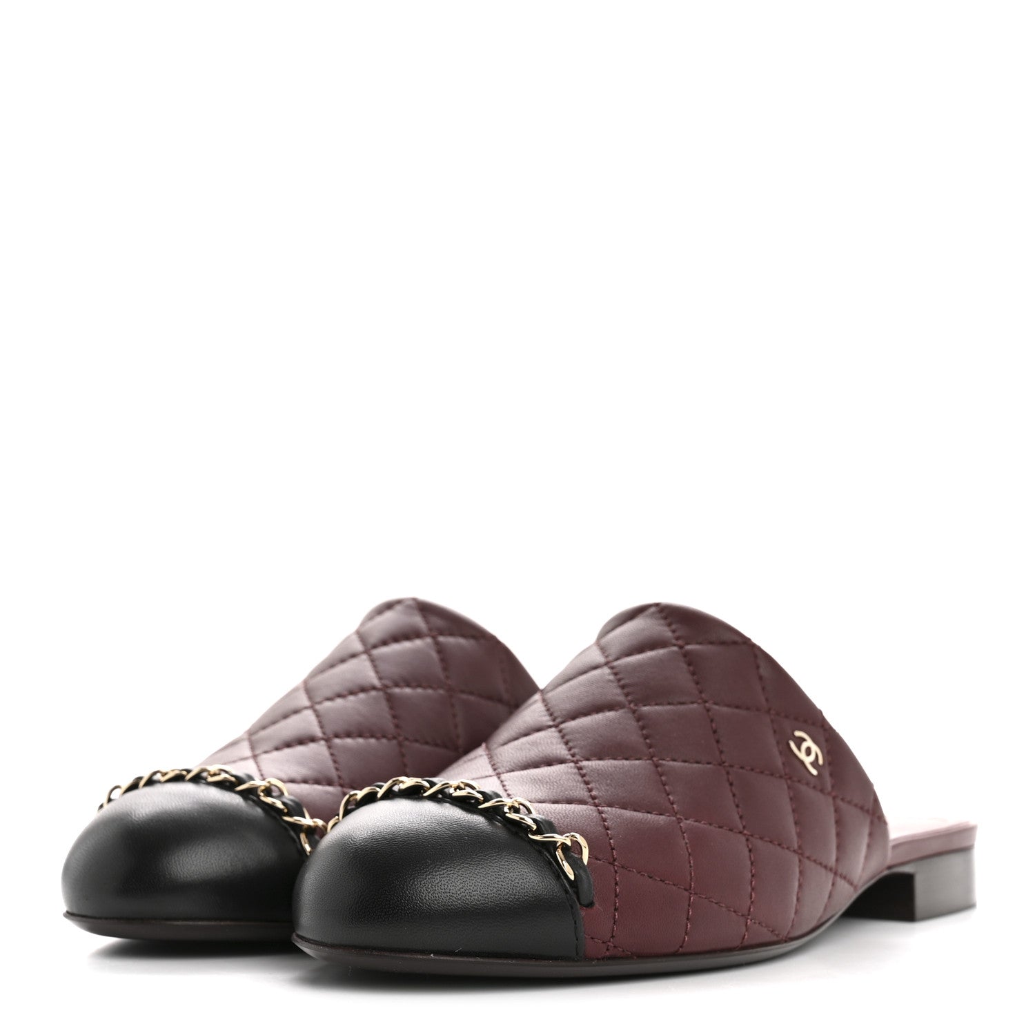 Lambskin Quilted CC Chain Mules 37 Burgundy Black