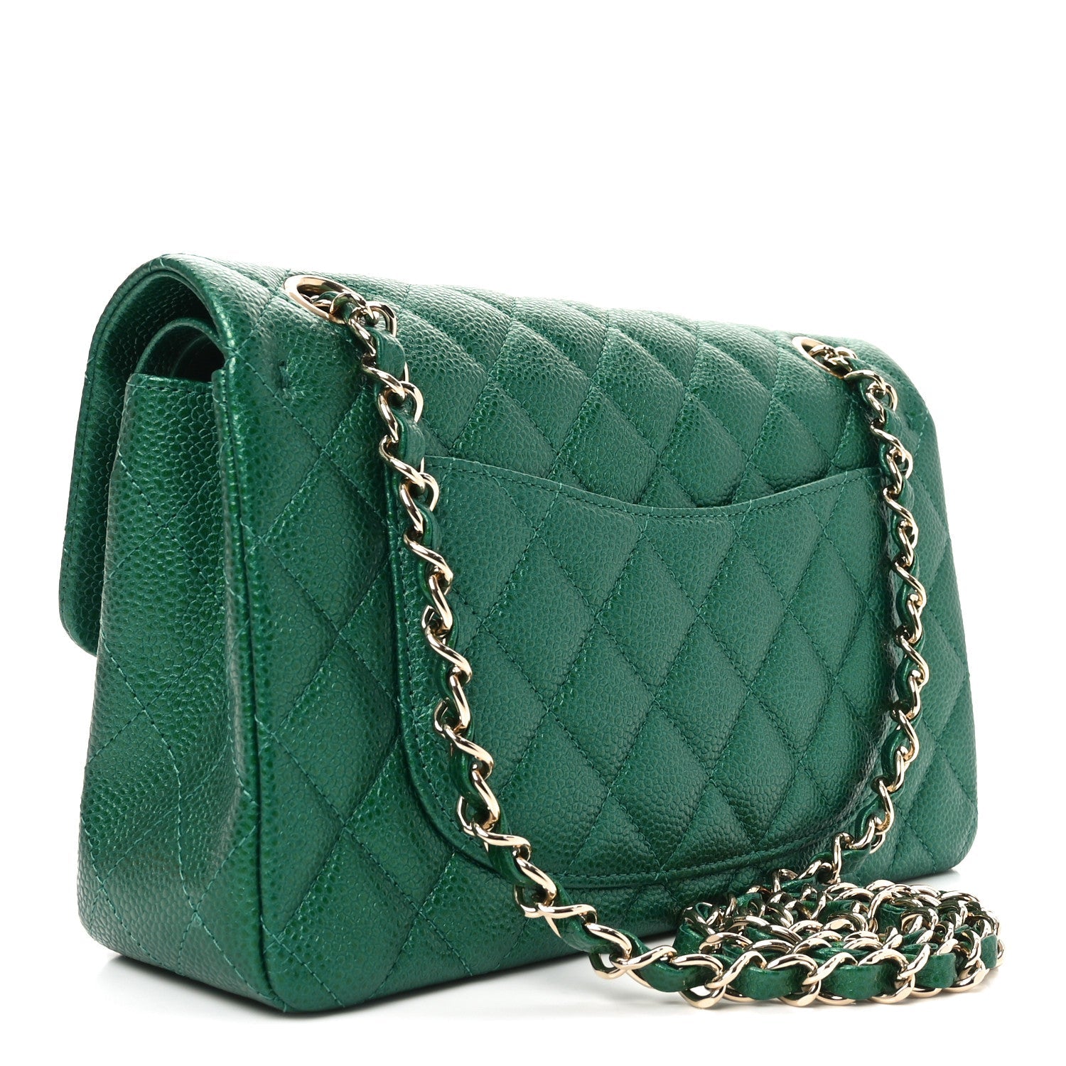 Metallic Caviar Quilted Small Double Flap Green
