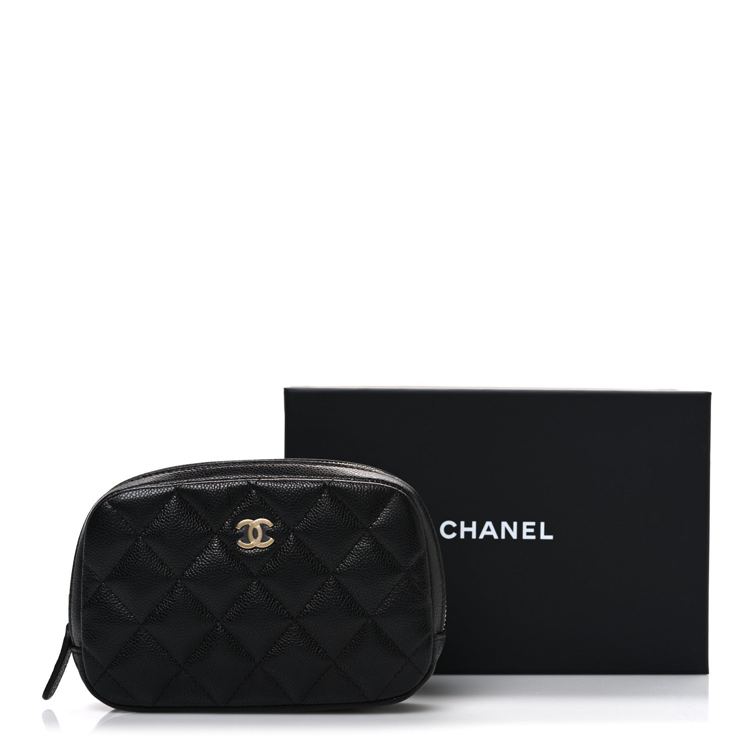 Caviar Quilted Small Curvy Pouch Cosmetic Case Black