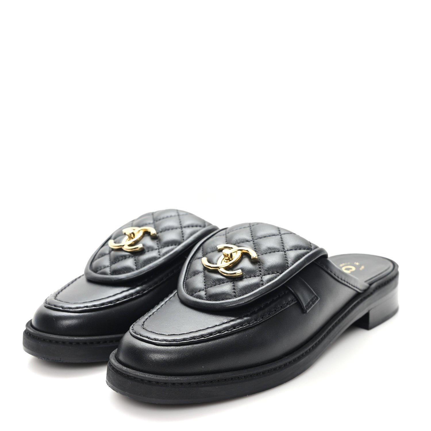 Lambskin Quilted CC Turnlock Mules 37.5 Black