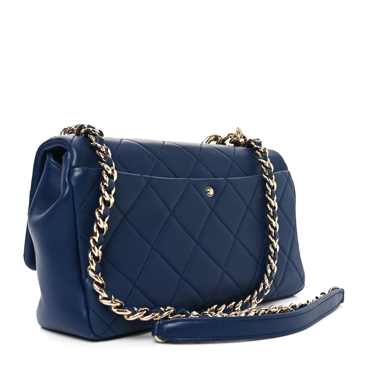 Lambskin Quilted Resin Bi-Color Chain Flap Bag Navy