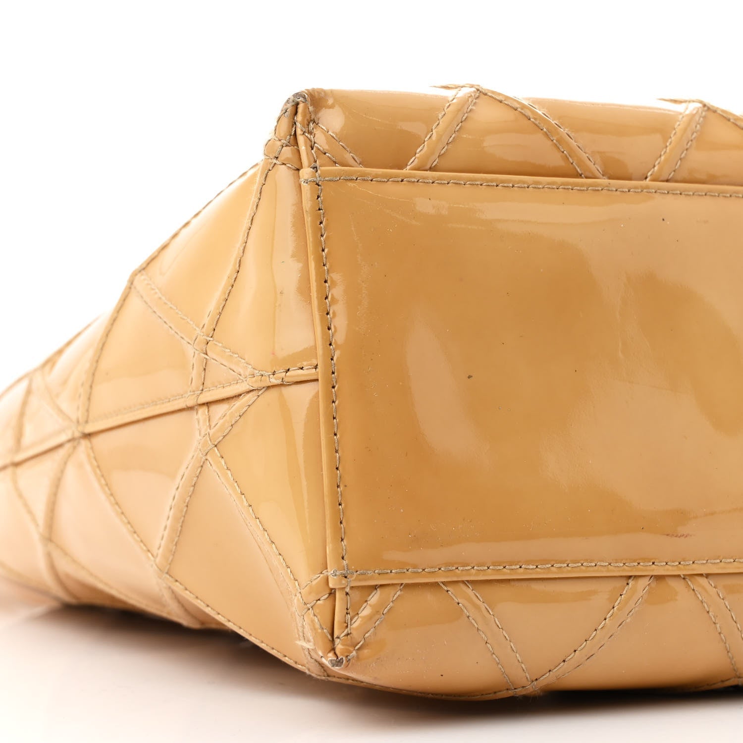 Patent Quilted Shoulder Bag Beige