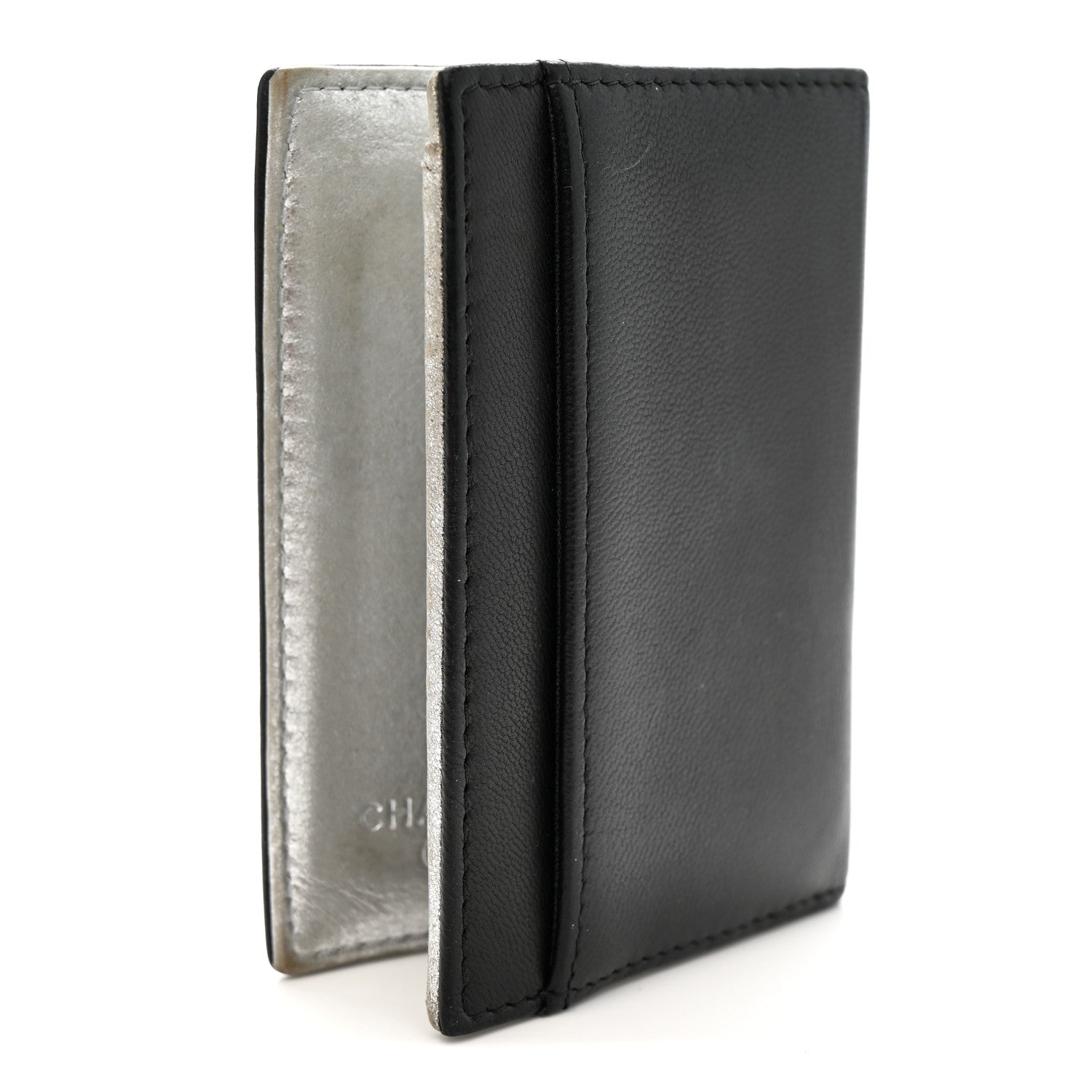 Calfskin Card Holder Black Silver