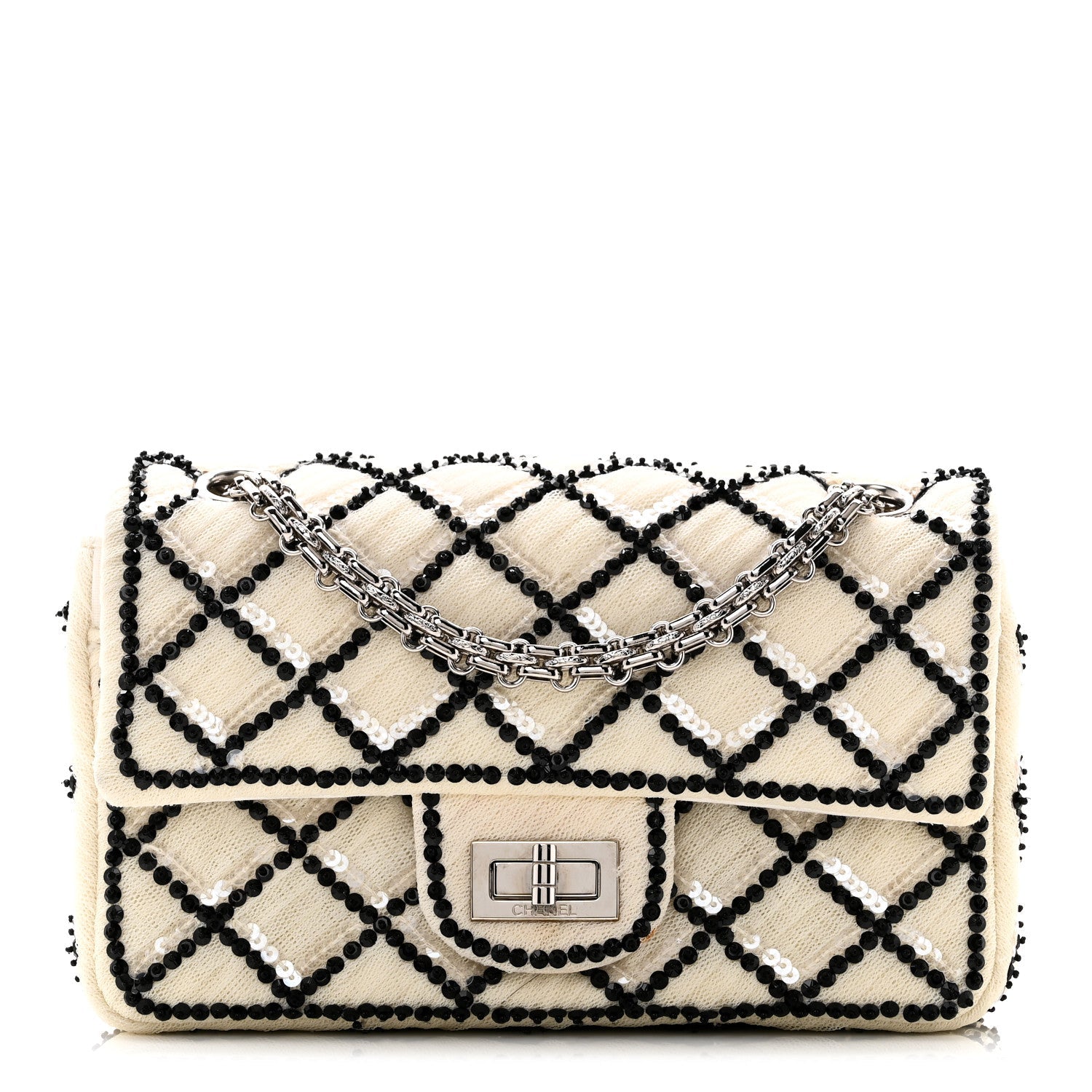 Sequin Mesh Quilted 224 Reissue Flap White Black