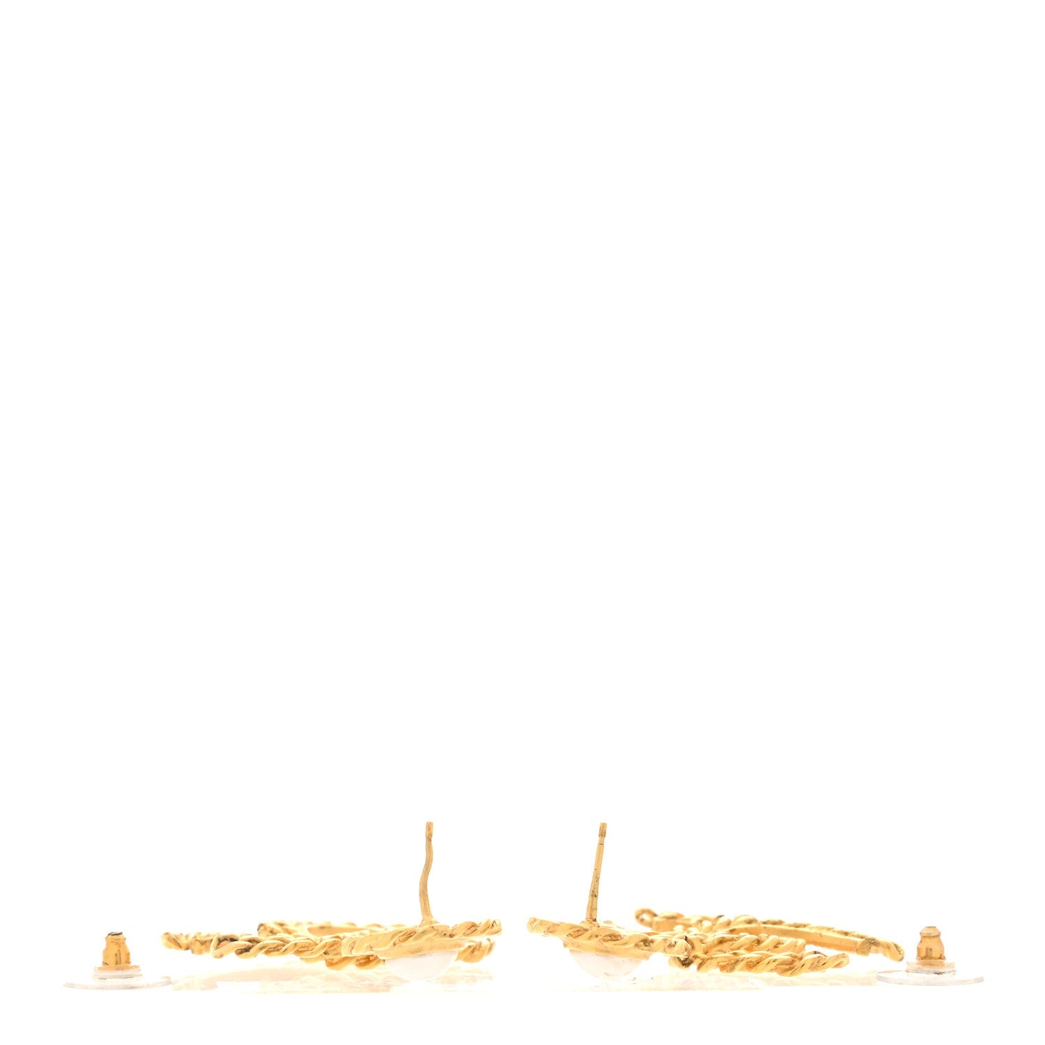 Metal Pearl CC Chain Drop Earrings Gold