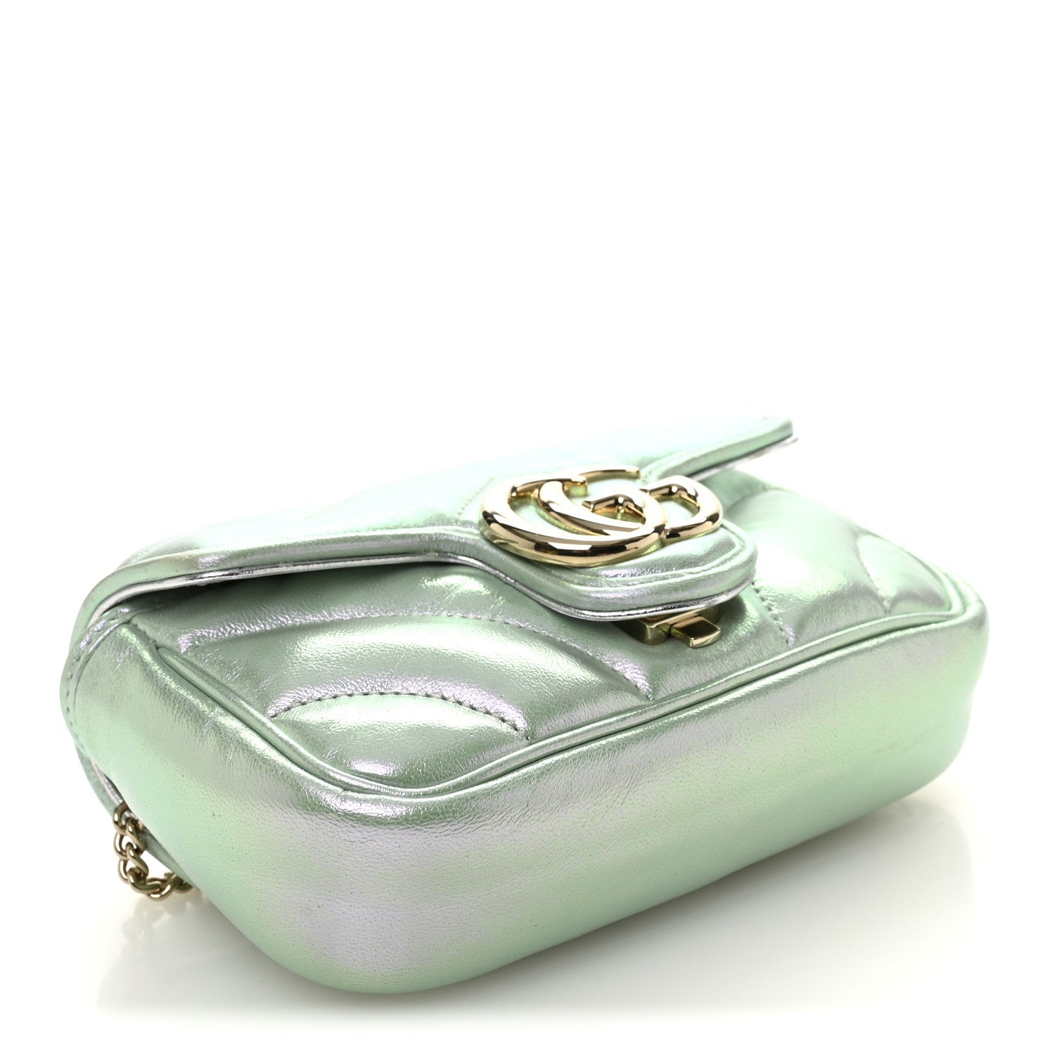 Iridescent Nappa Chevron Matelasse Super Mini GG Marmont Shoulder Bag Iridescent Snow Light Blue
