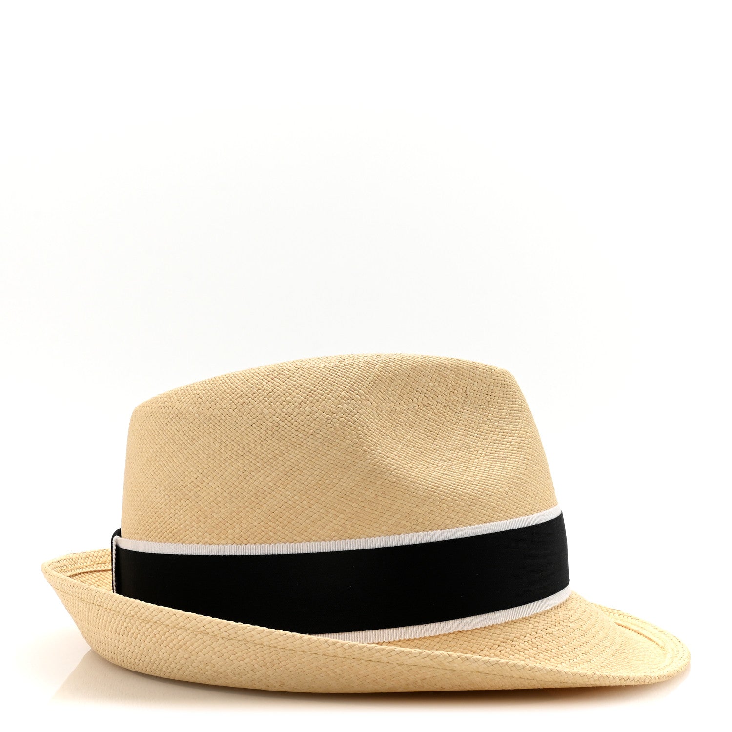 Straw Grosgrain Ribbon Fedora Hat S Beige Black