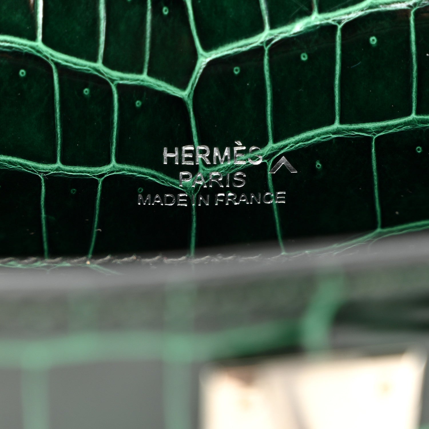 Shiny Porosus Crocodile Kelly Pochette Vert Cypress