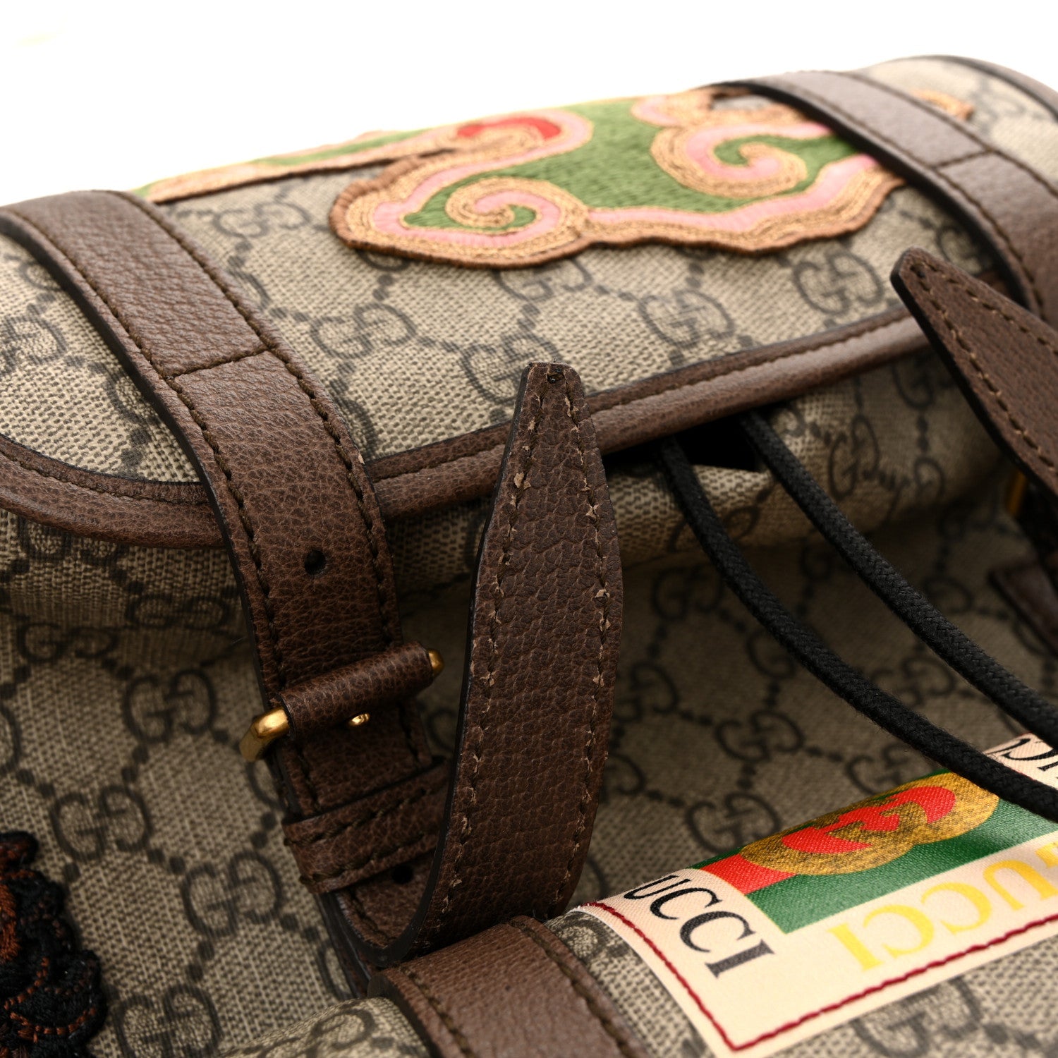 Soft GG Supreme Monogram Courrier Web Double Buckle Backpack Beige New Acero