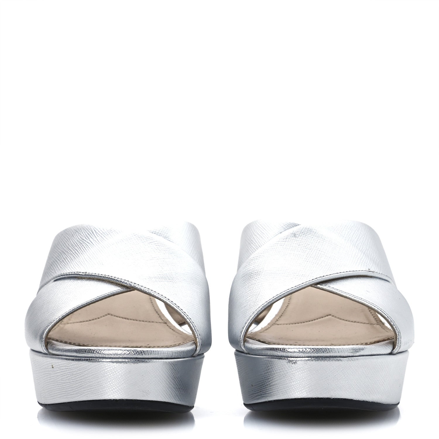 Metallic Saffiano Crisscross Platform Sandals 41 Silver