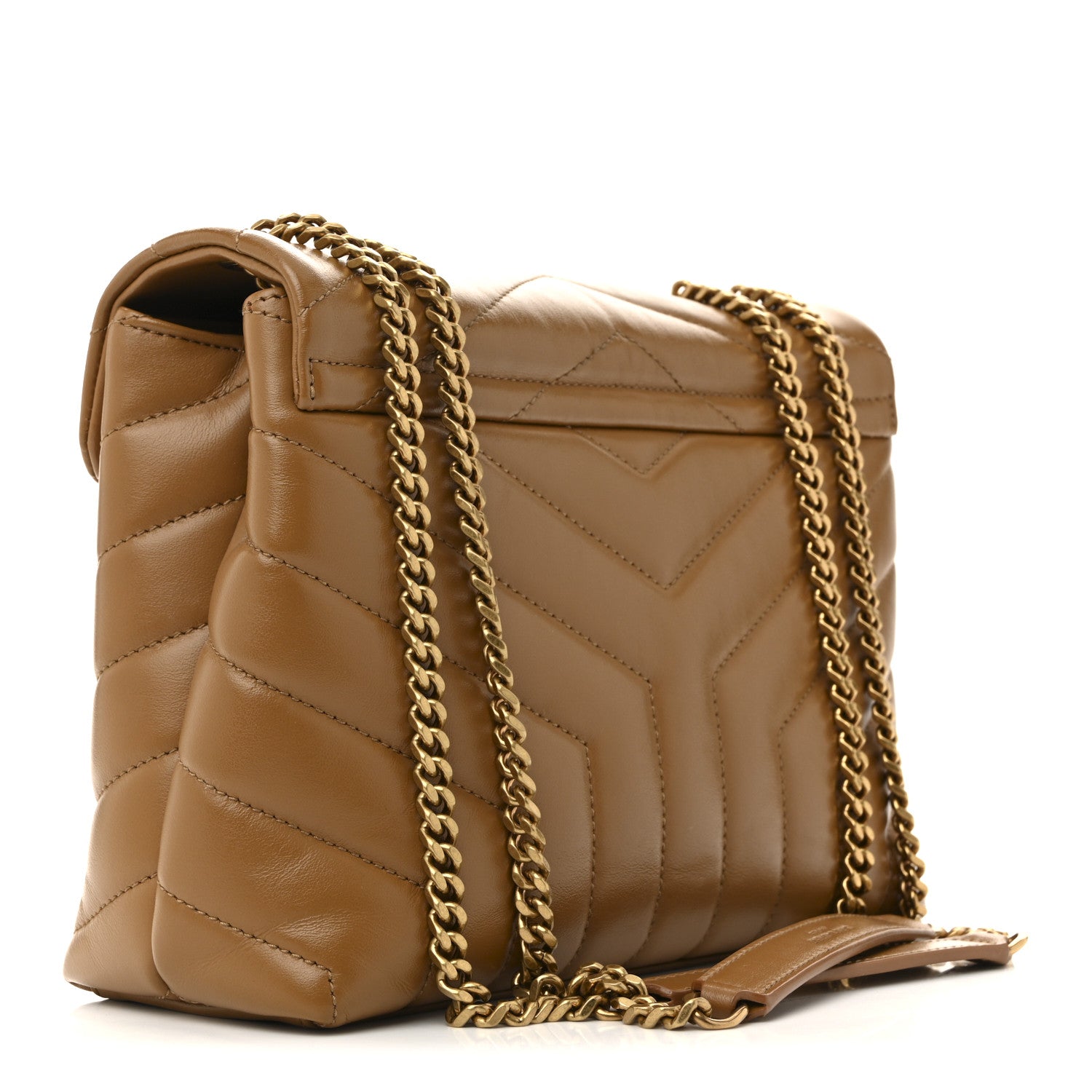 Calfskin Y Quilted Monogram Small Loulou Chain Satchel Dark Natural