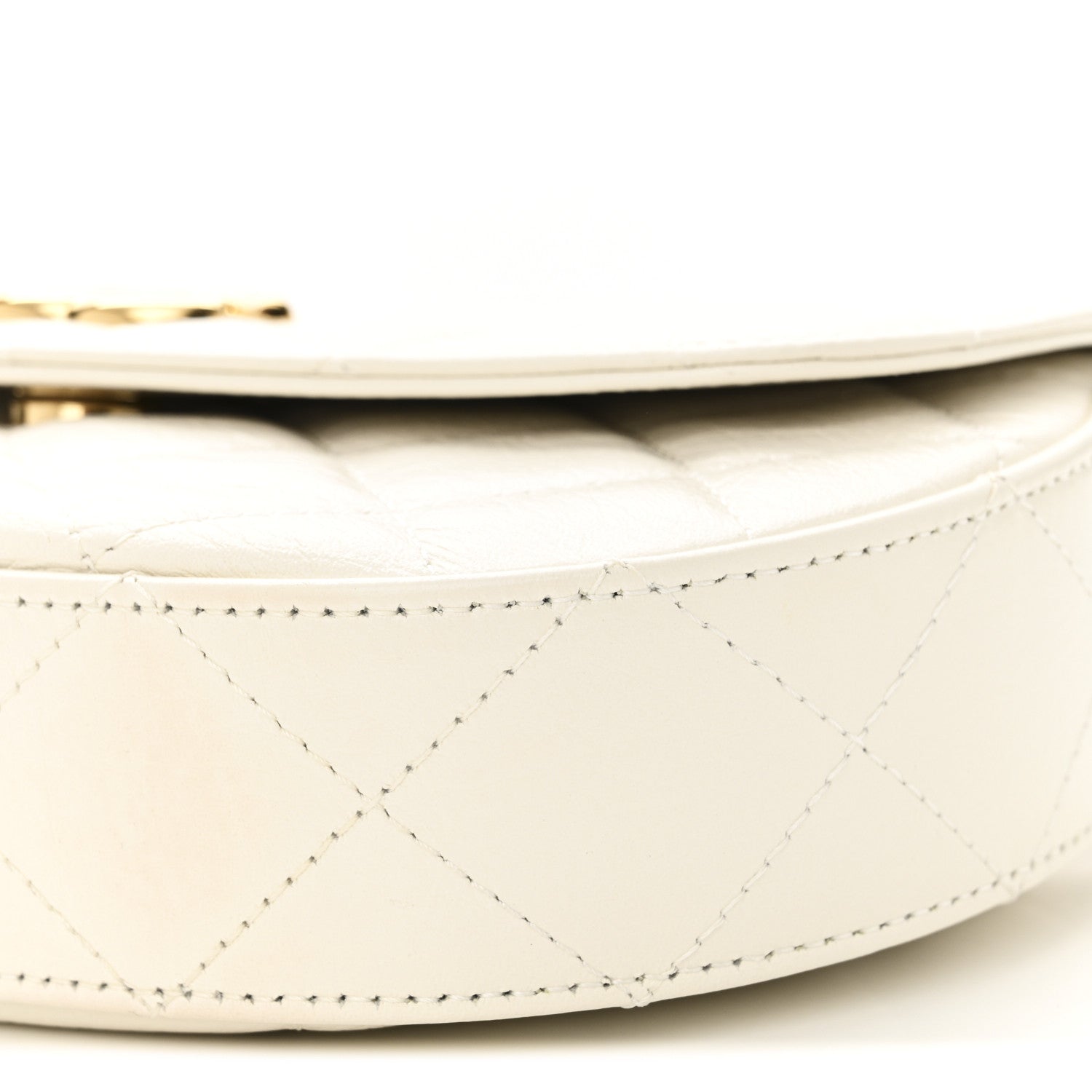 Shiny Aged Calfskin Quilted Top Handle Clutch With Chain White