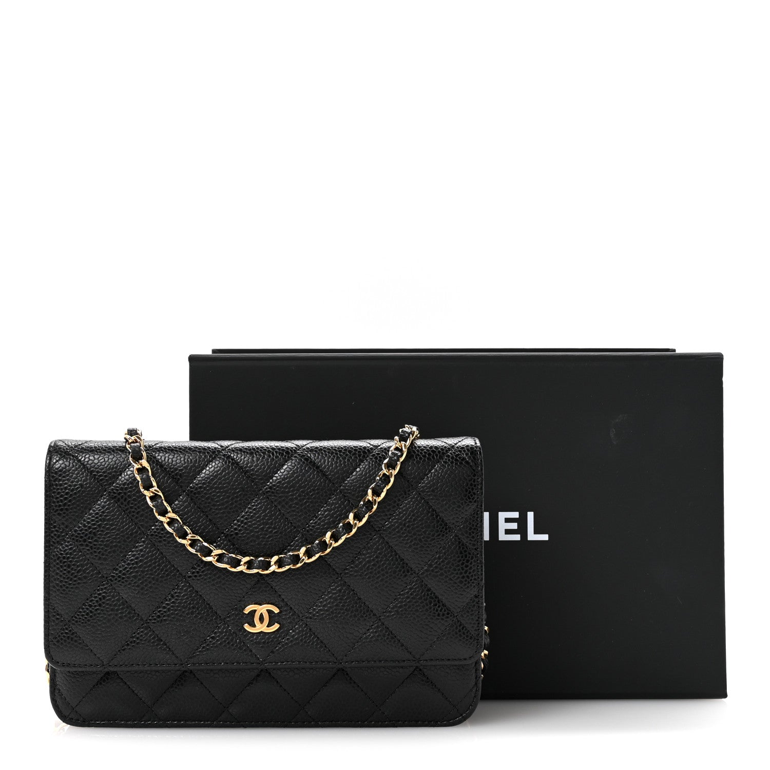 Caviar Quilted Wallet on Chain WOC Black