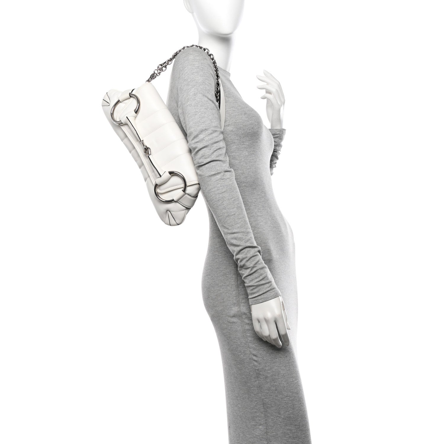 Nappa Vertical Matelasse Medium Maxi Horsebit Chain Shoulder Bag Mystic White