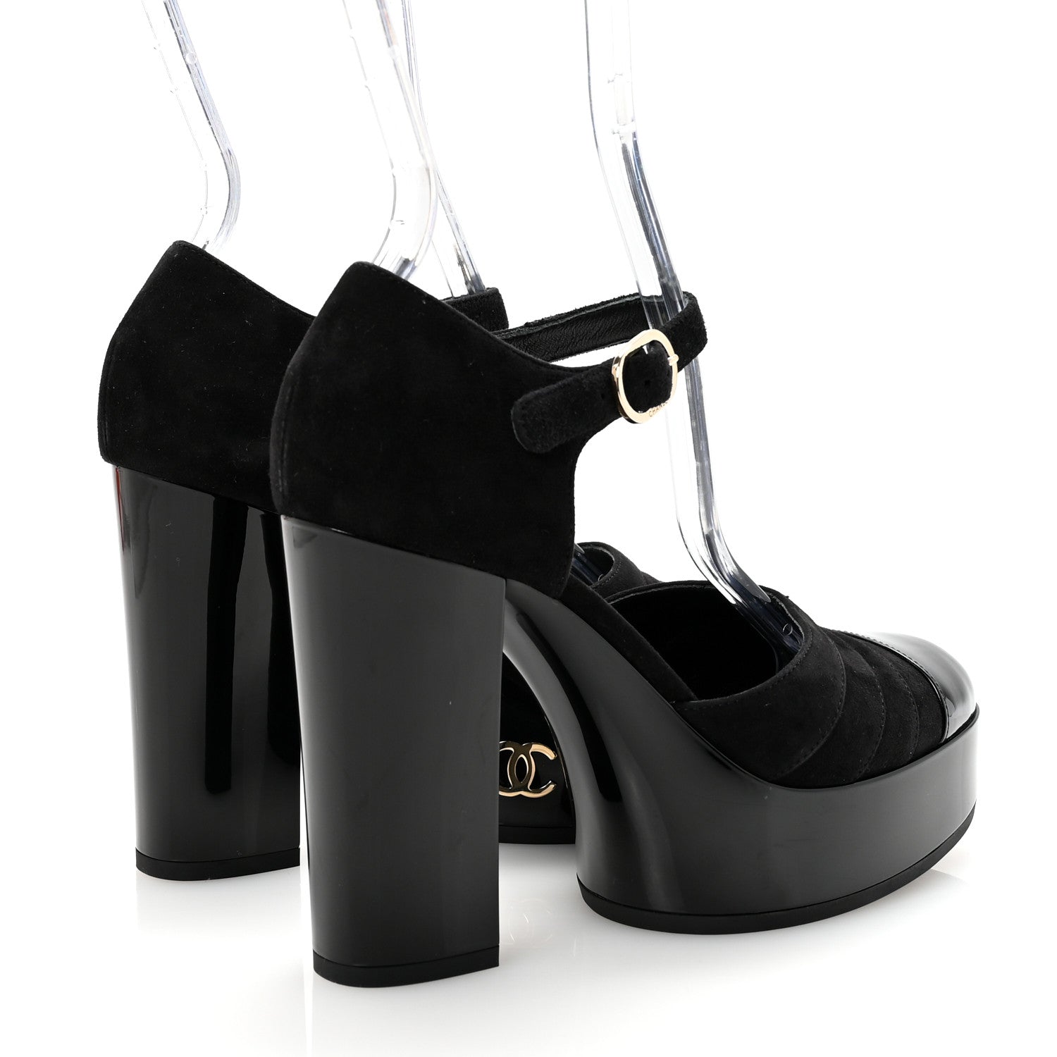 Patent Suede CC Platform Pumps 36 Black