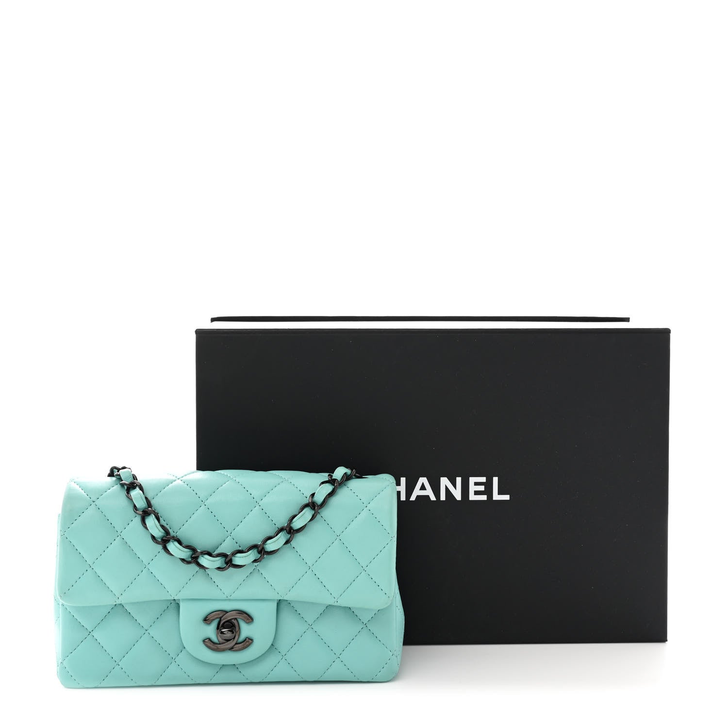 Lambskin Quilted Mini Rectangular Flap Turquoise