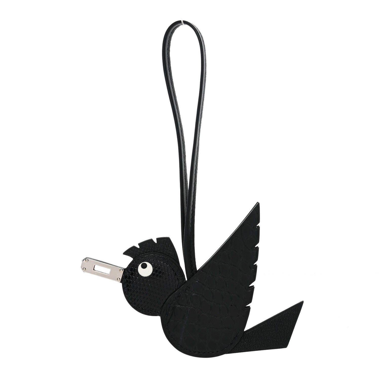 Epsom Chevre Mysore Swift Alligator Lizard Birdy Bag Charm Black