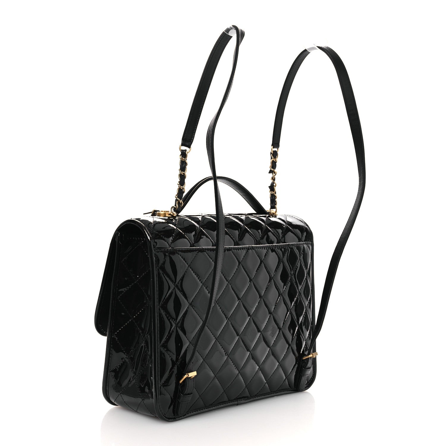 Patent Quilted Large School Memory Top Handle Flap Black