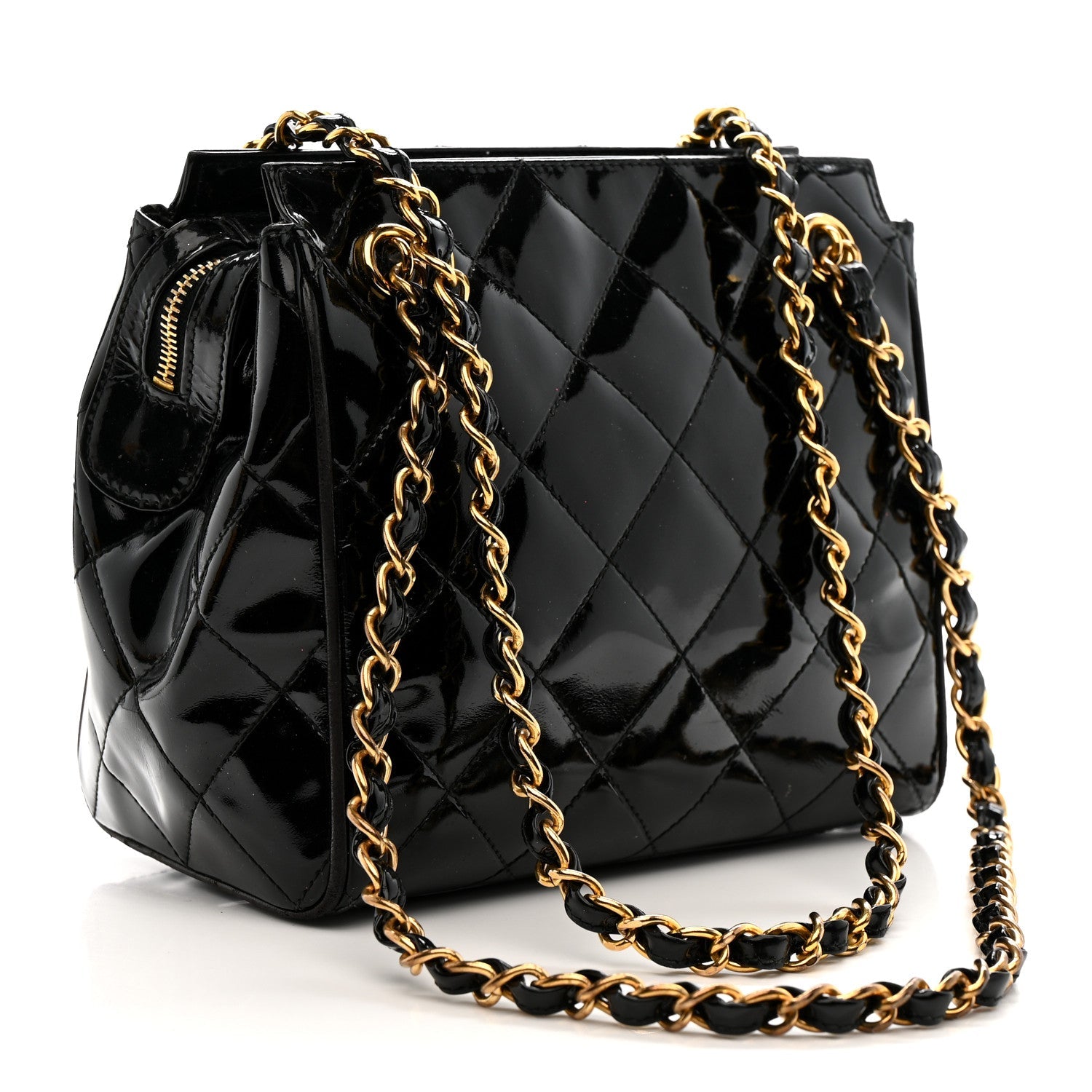 Patent Quilted CC Shoulder Bag Black