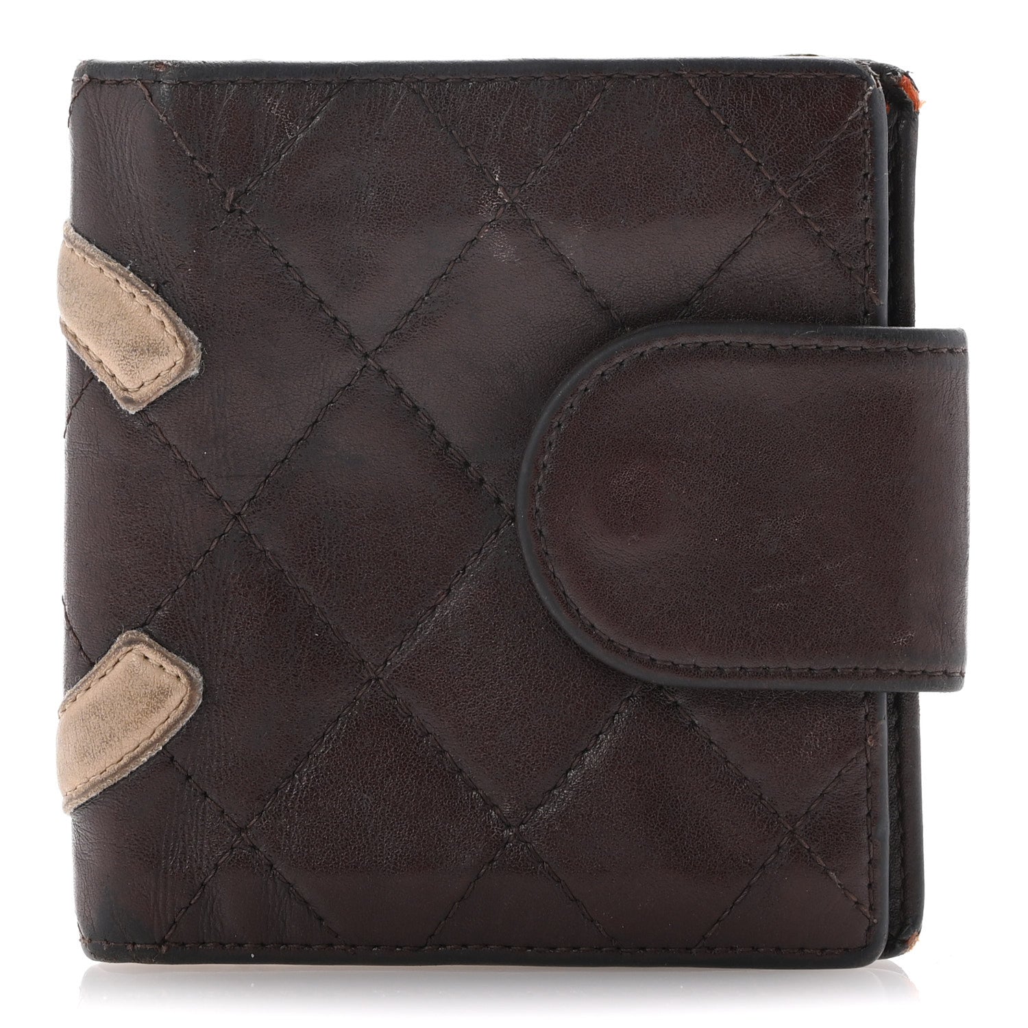 Calfskin Quilted Cambon Bi-fold Wallet Brown
