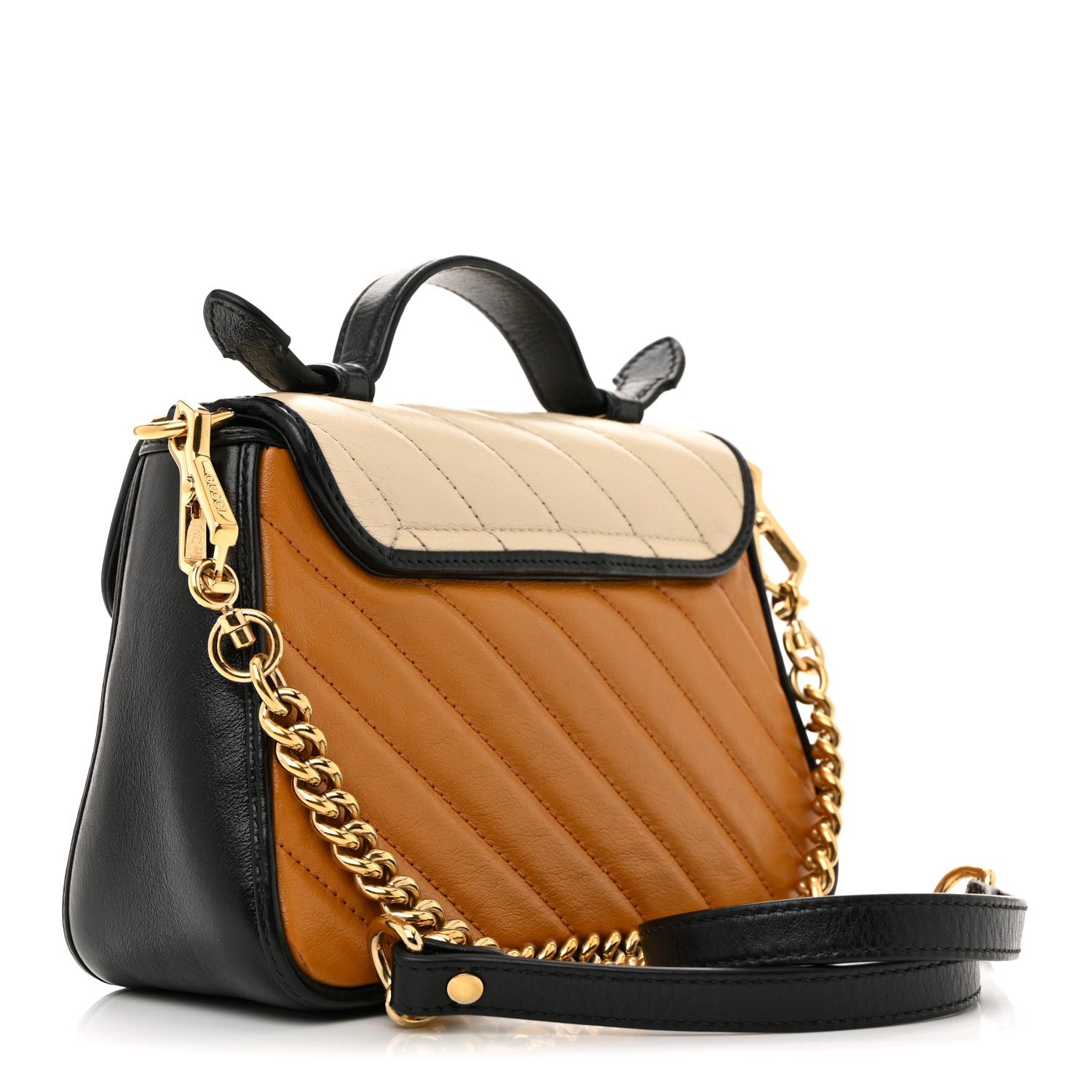 Azalea Calfskin Matelasse Diagonal Mini GG Marmont Top Handle Shoulder Bag Cognac Mystic White Black