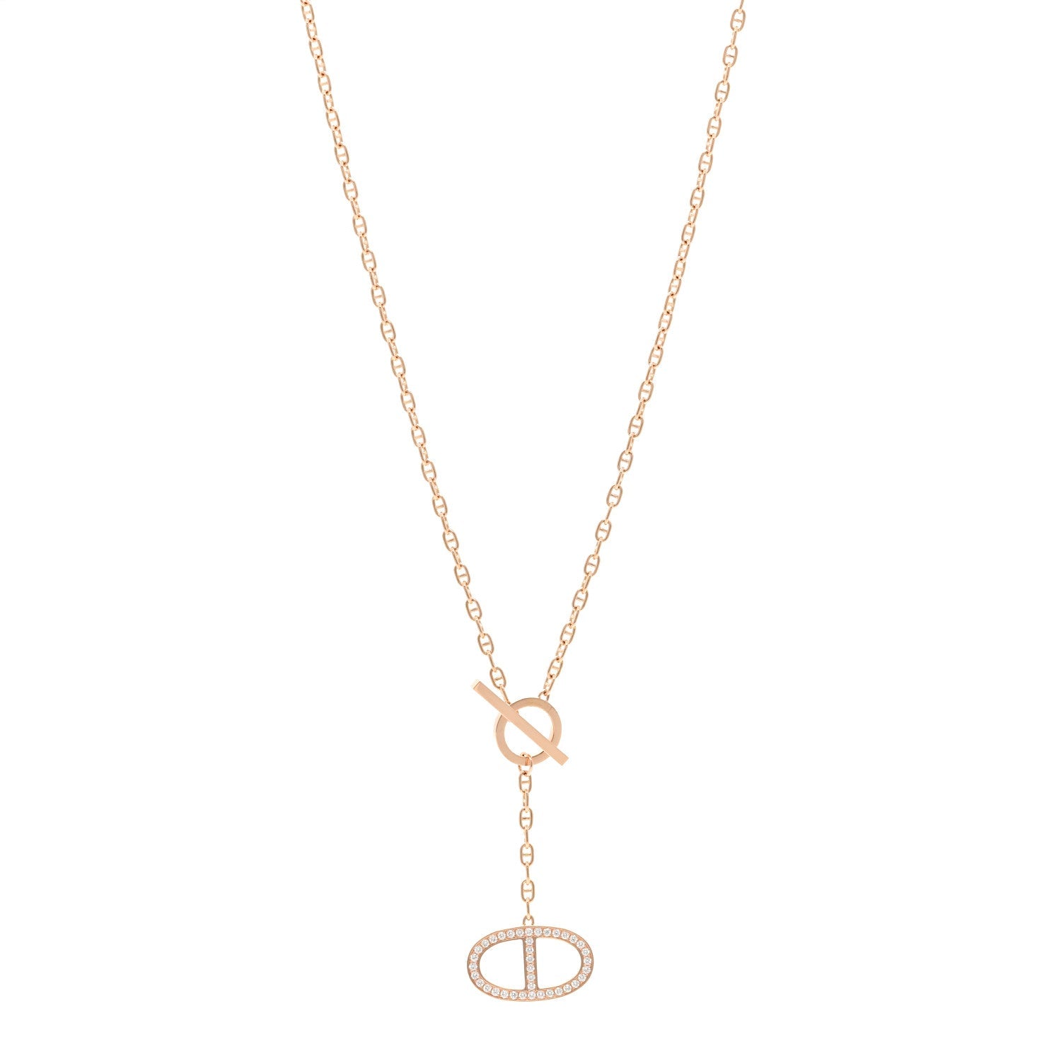 18K Rose Gold Diamond GM  Chaine D'Ancre Contour Pendant Necklace LG