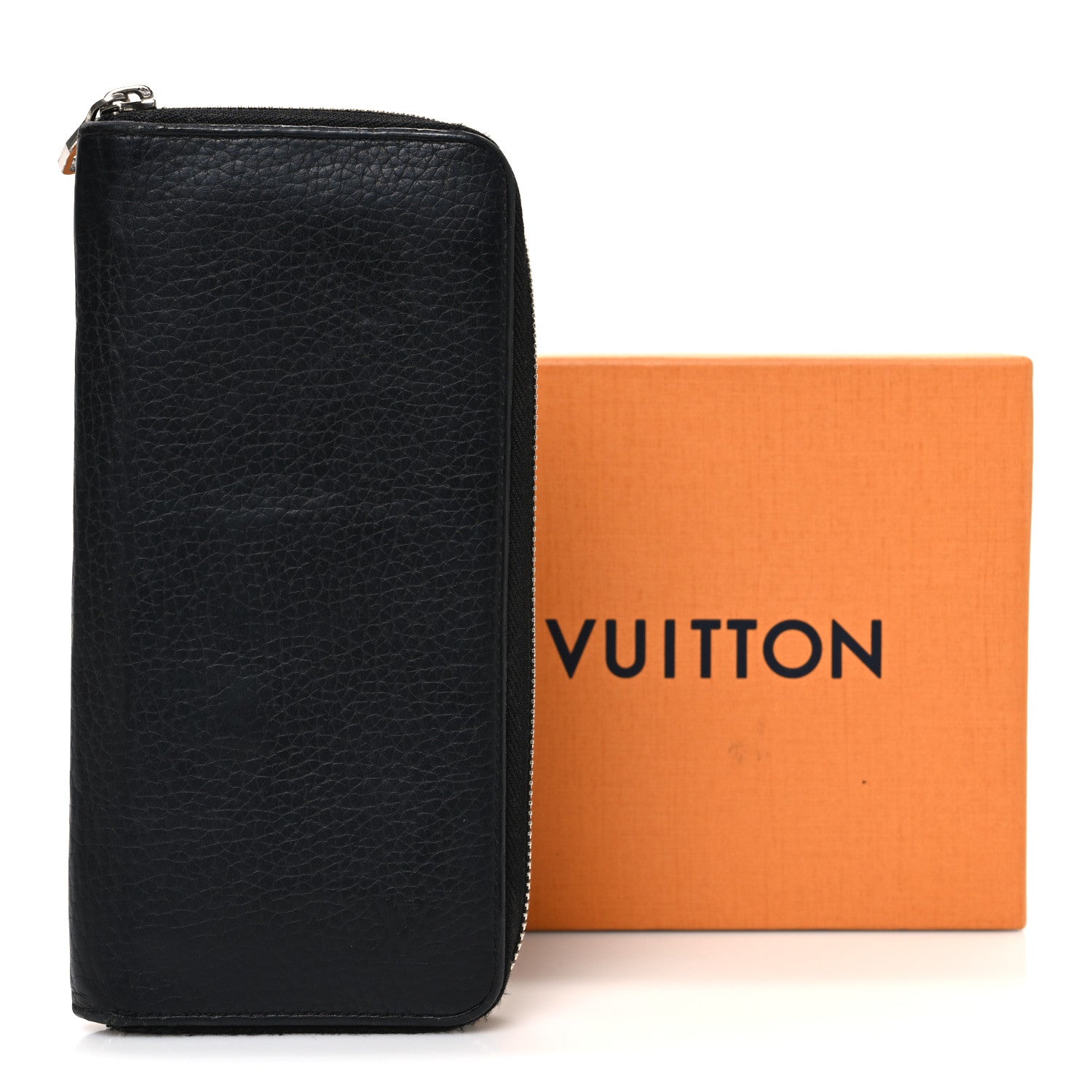Taurillon Vertical Zippy Wallet Black
