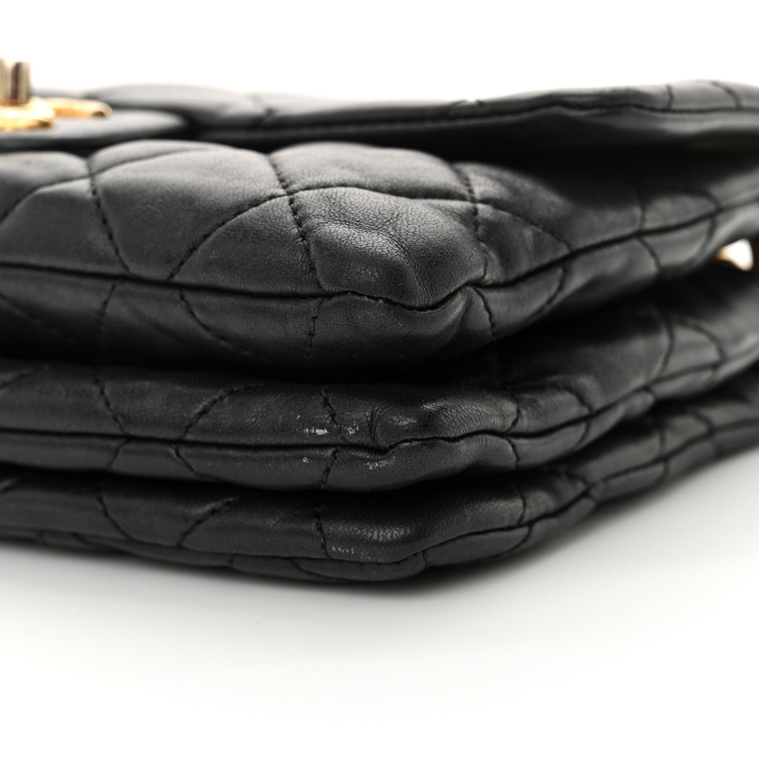 Lambskin Quilted Small Pillow Crush Flap Black