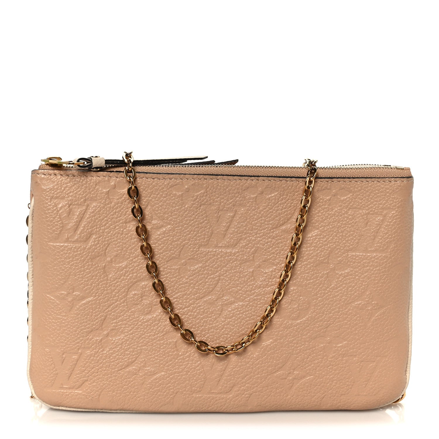 Empreinte Double Zip Pochette Beige Rose Creme