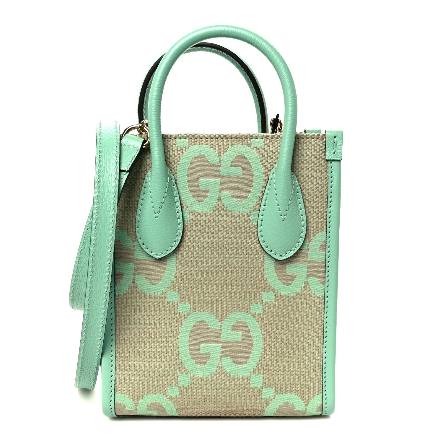 Monogram Jumbo GG Textured Dollar Calfskin Mini Tote Bag Pepperlight Mint