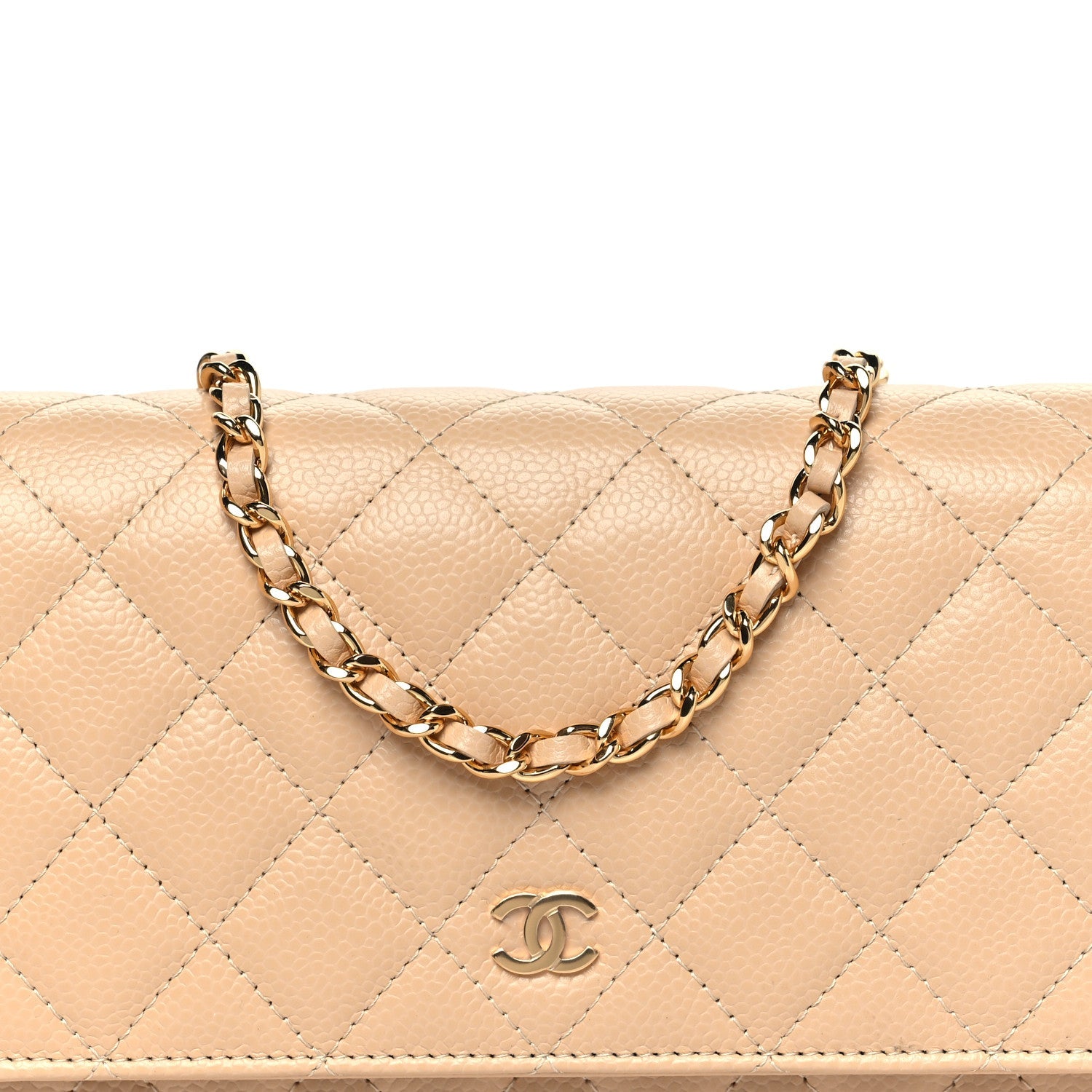 Caviar Quilted Wallet On Chain WOC Beige
