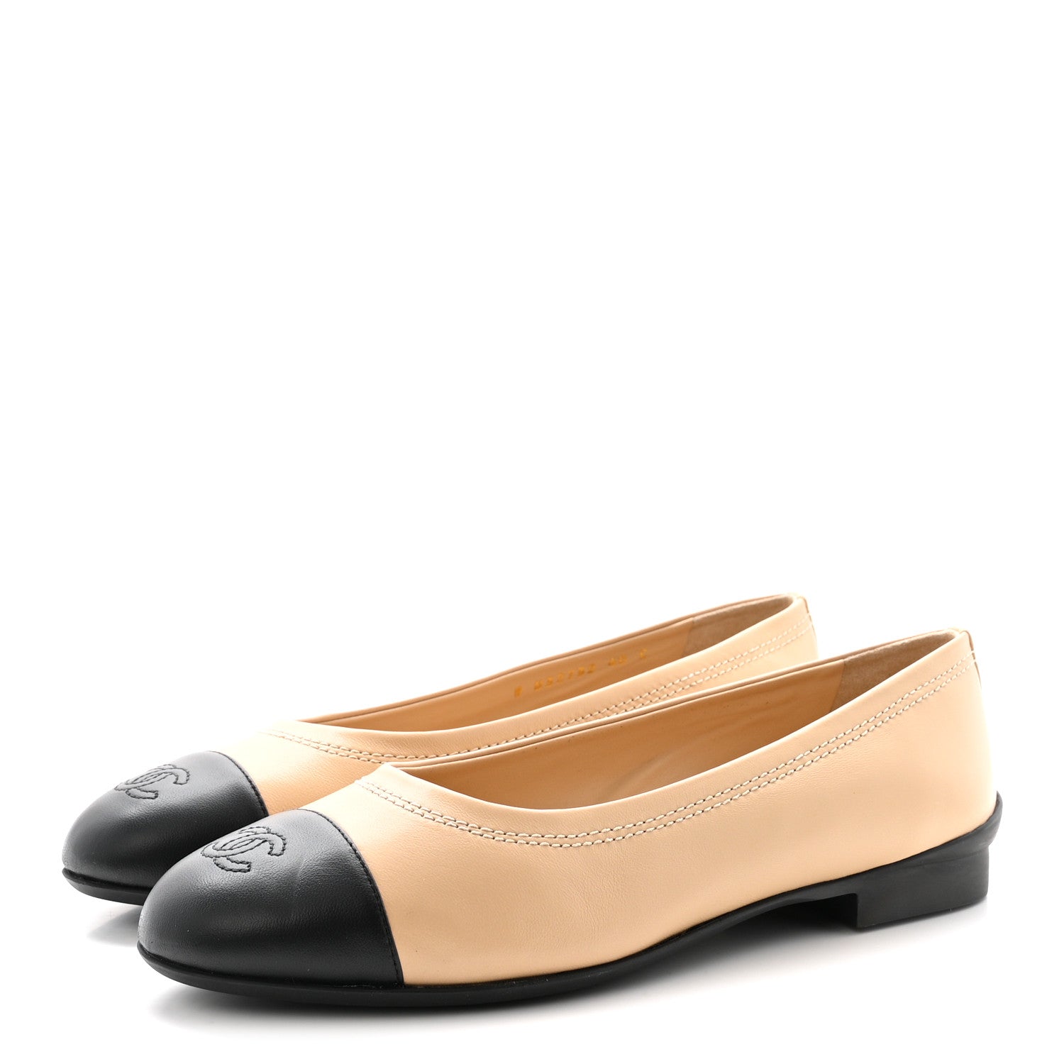 Lambskin Cap Toe CC Uniform Ballerina Flats 40 Beige Black