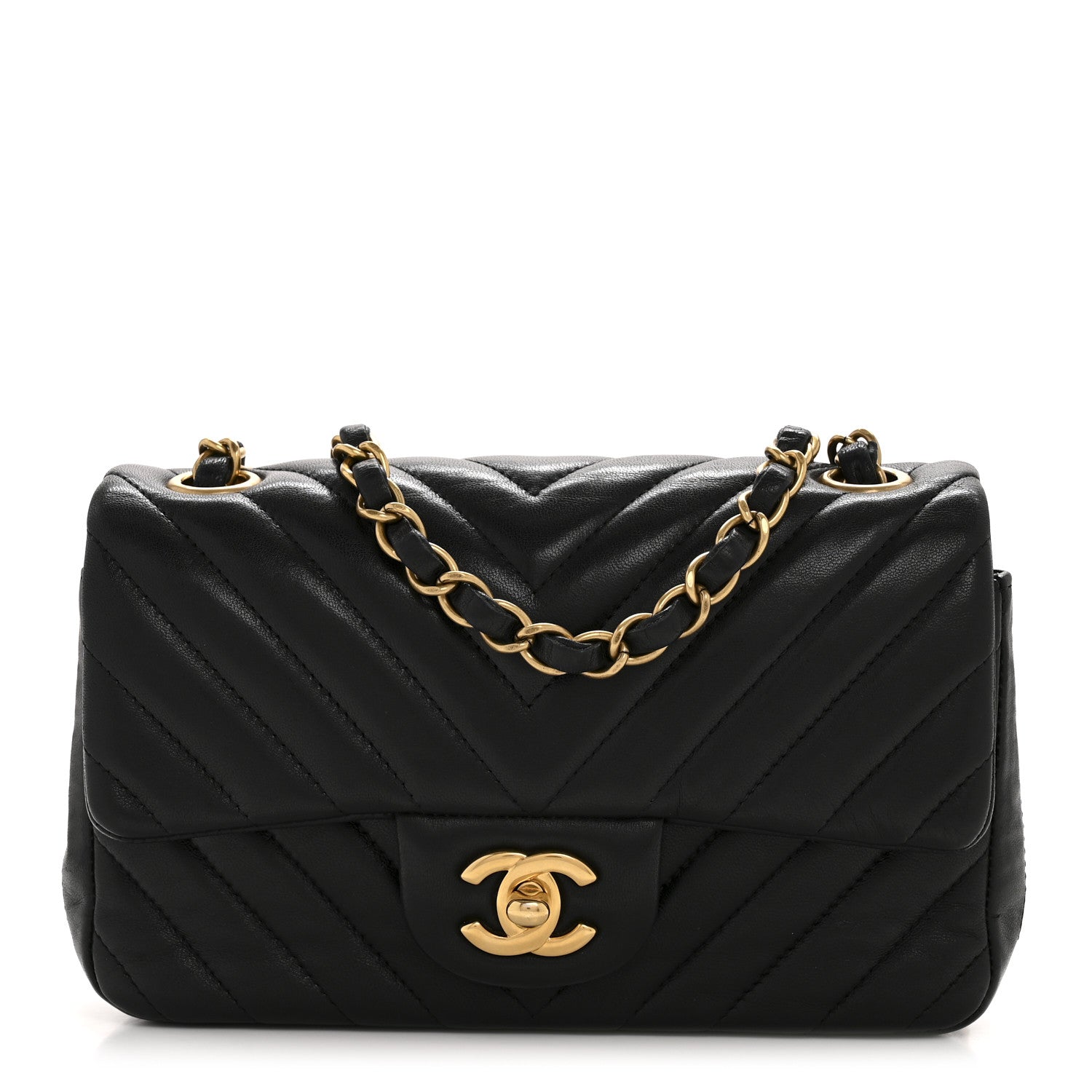 Lambskin Chevron Quilted Mini Rectangular Flap Black