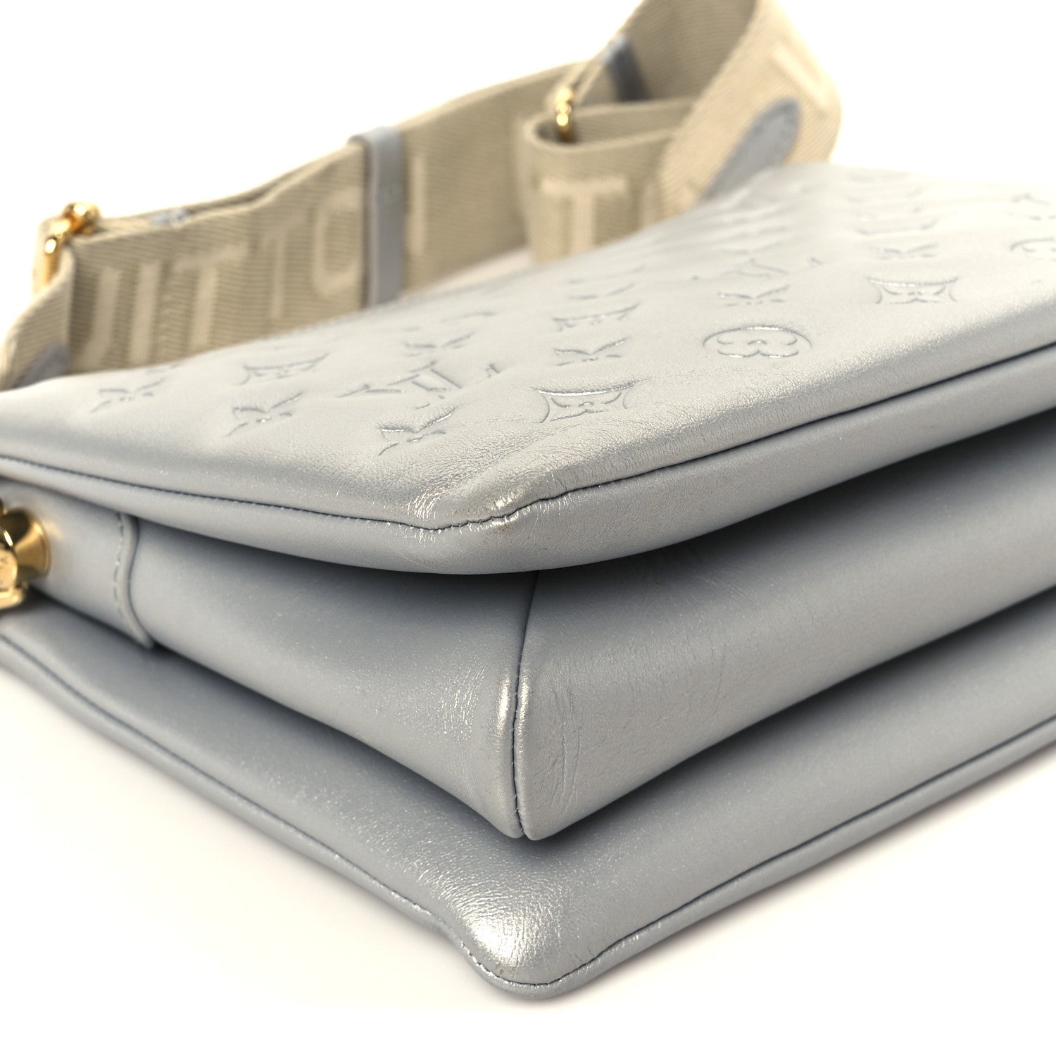 Metallic Lambskin Embossed Monogram Coussin PM Silver