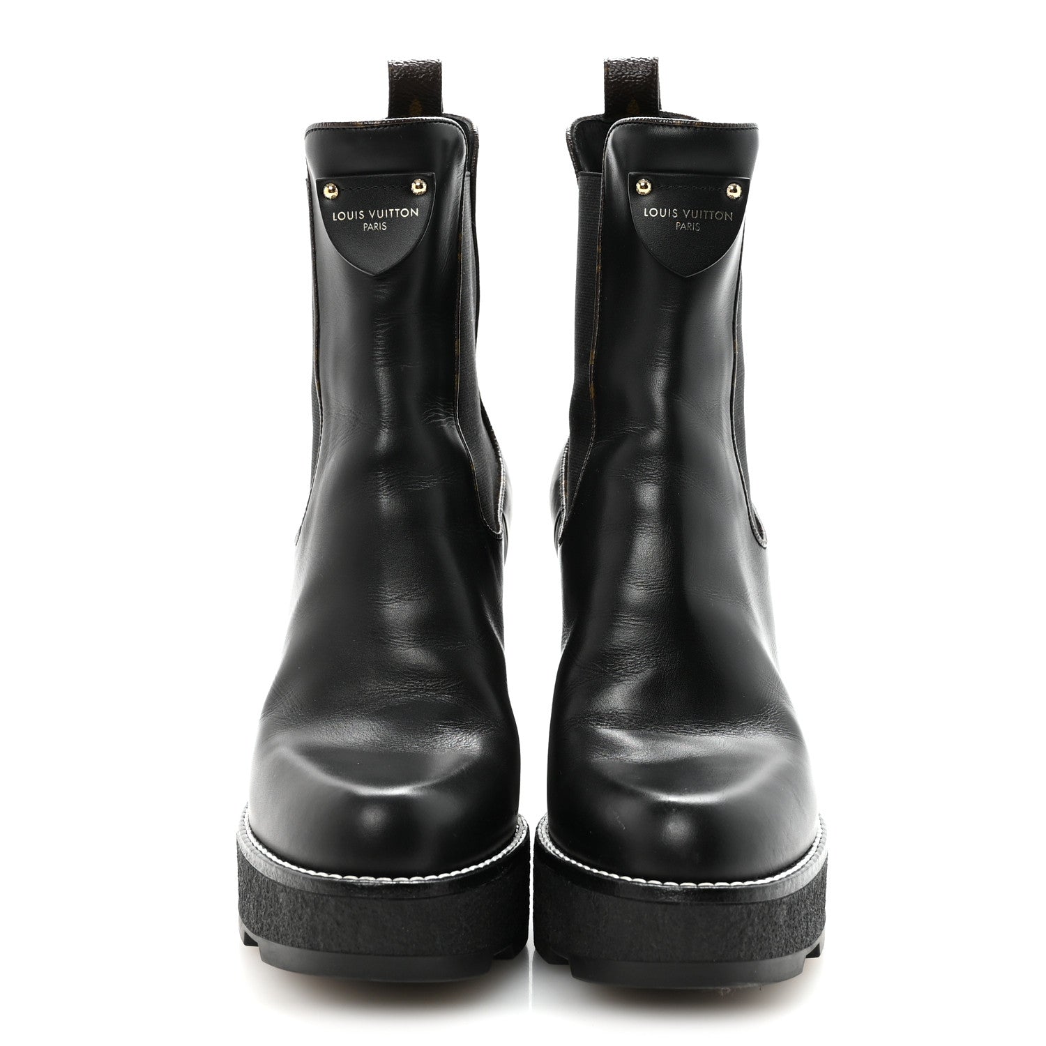 Calfskin Monogram LV Beaubourg Platform Ankle Boots 40 Black