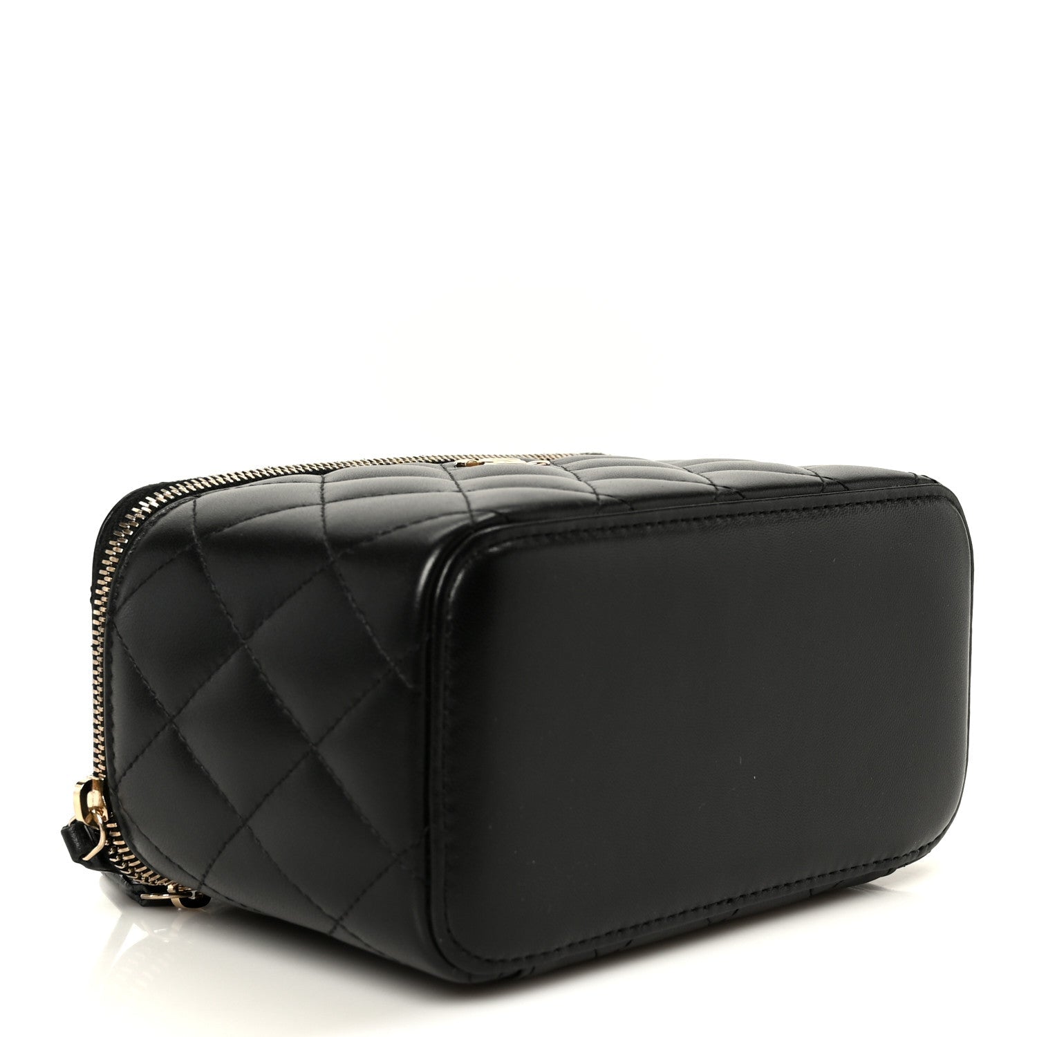Lambskin Quilted Small Top Handle Vanity Case With Chain Black