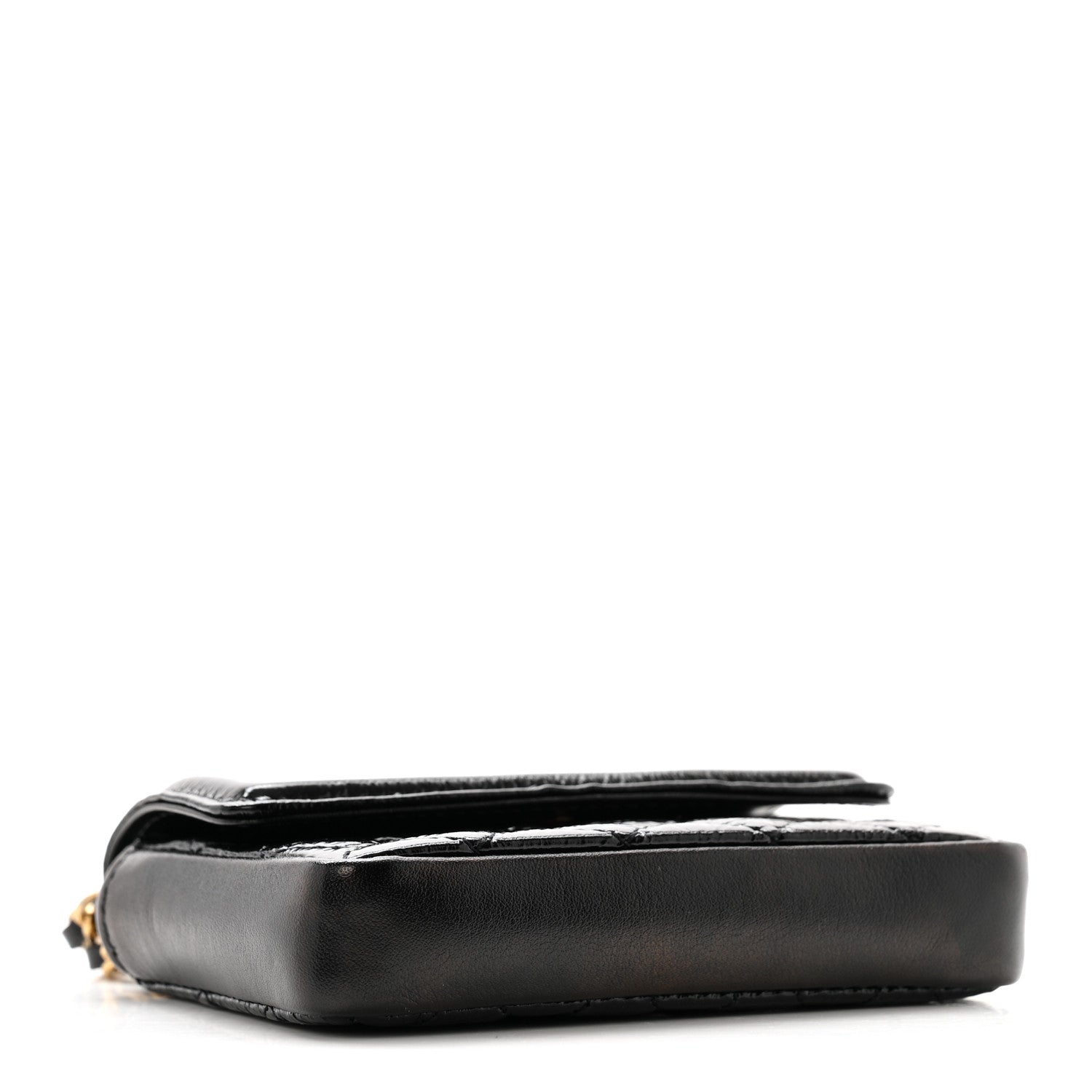 Shiny Aged Calfskin Quilted Waist Belt Bag Black