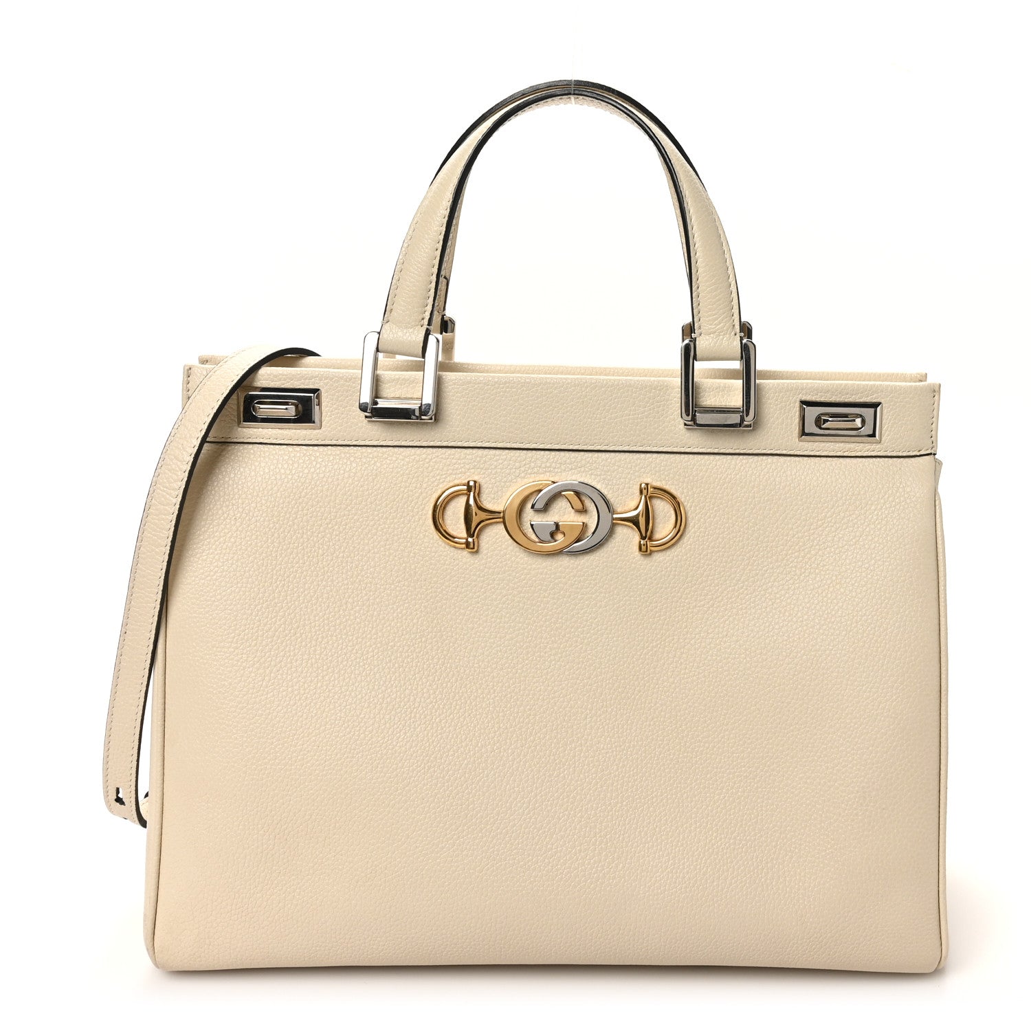 Grainy Calfskin Medium Zumi Top Handle Bag Mystic White