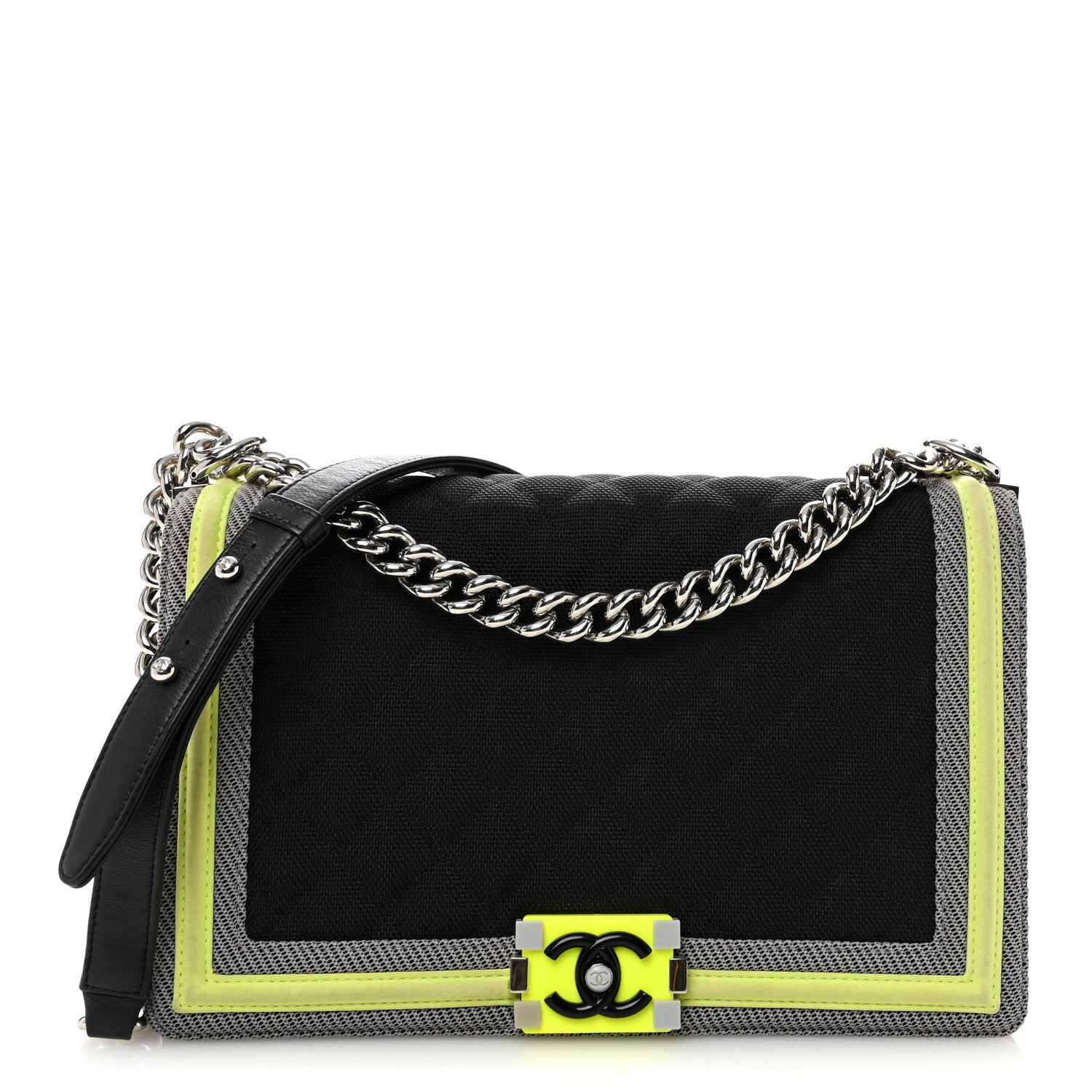 Canvas Quilted New Medium Fluo Boy Flap Black Grey Yellow