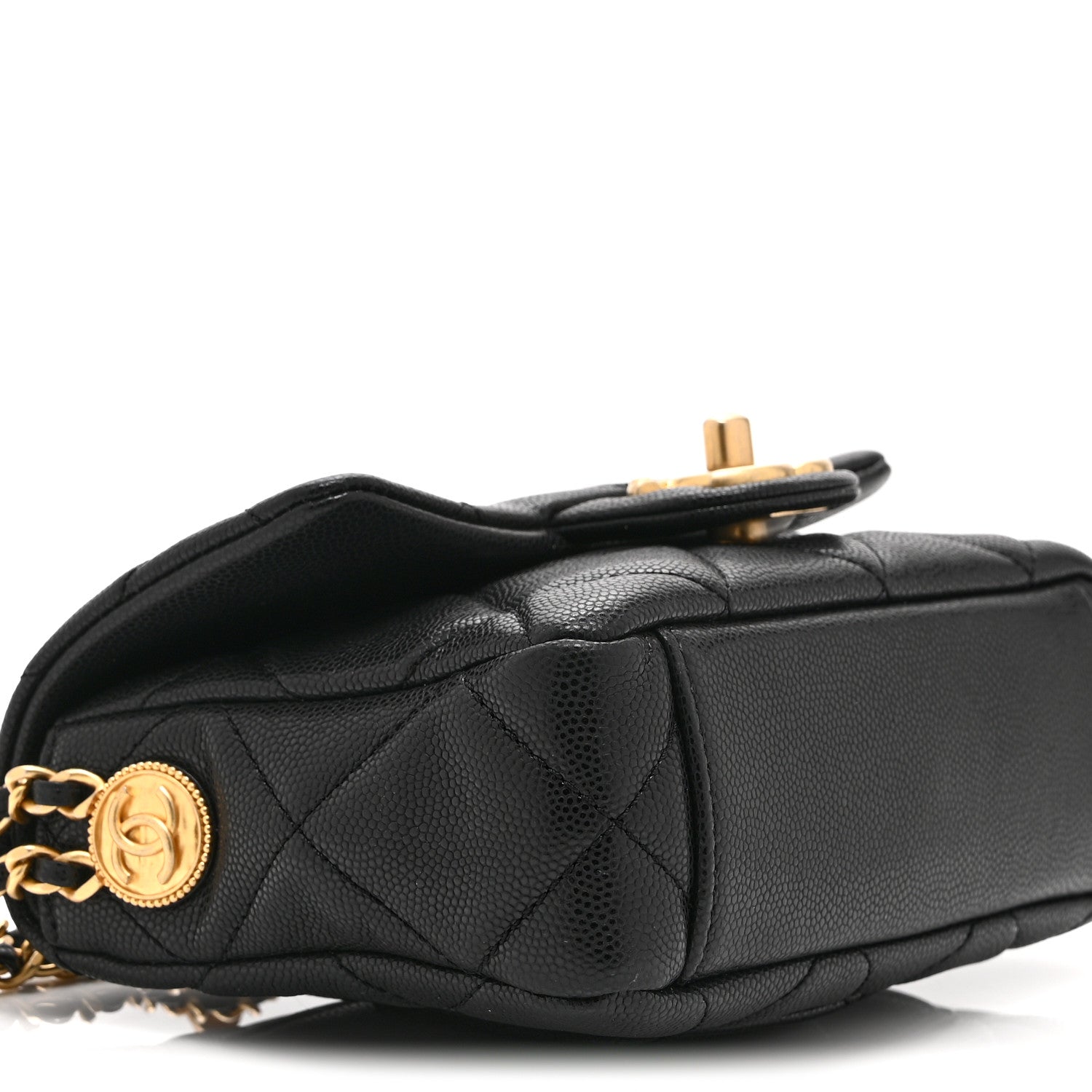 Caviar Quilted Mini Twist Your Buttons Flap Black