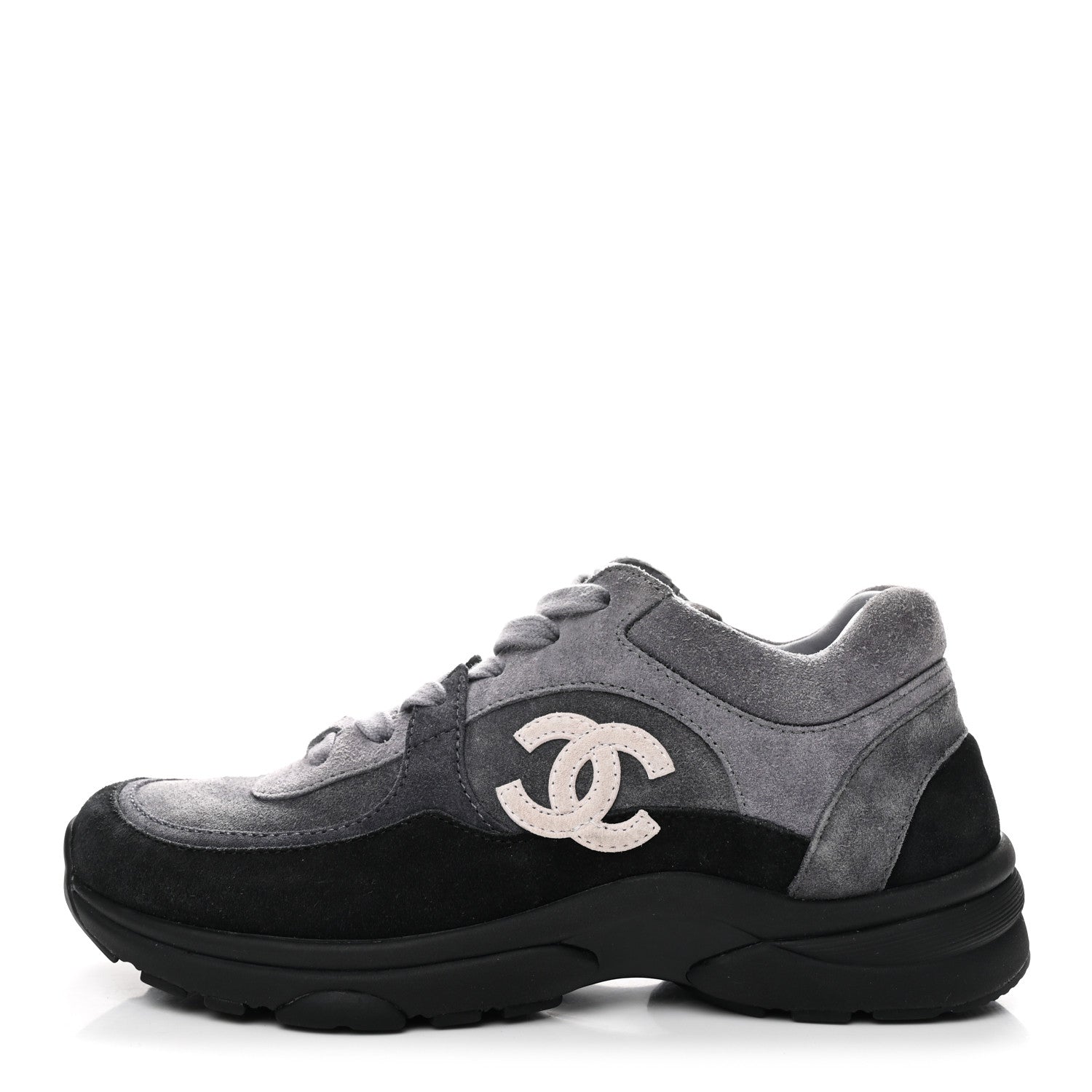 Suede Calfskin CC Sneakers 36.5 Black Grey